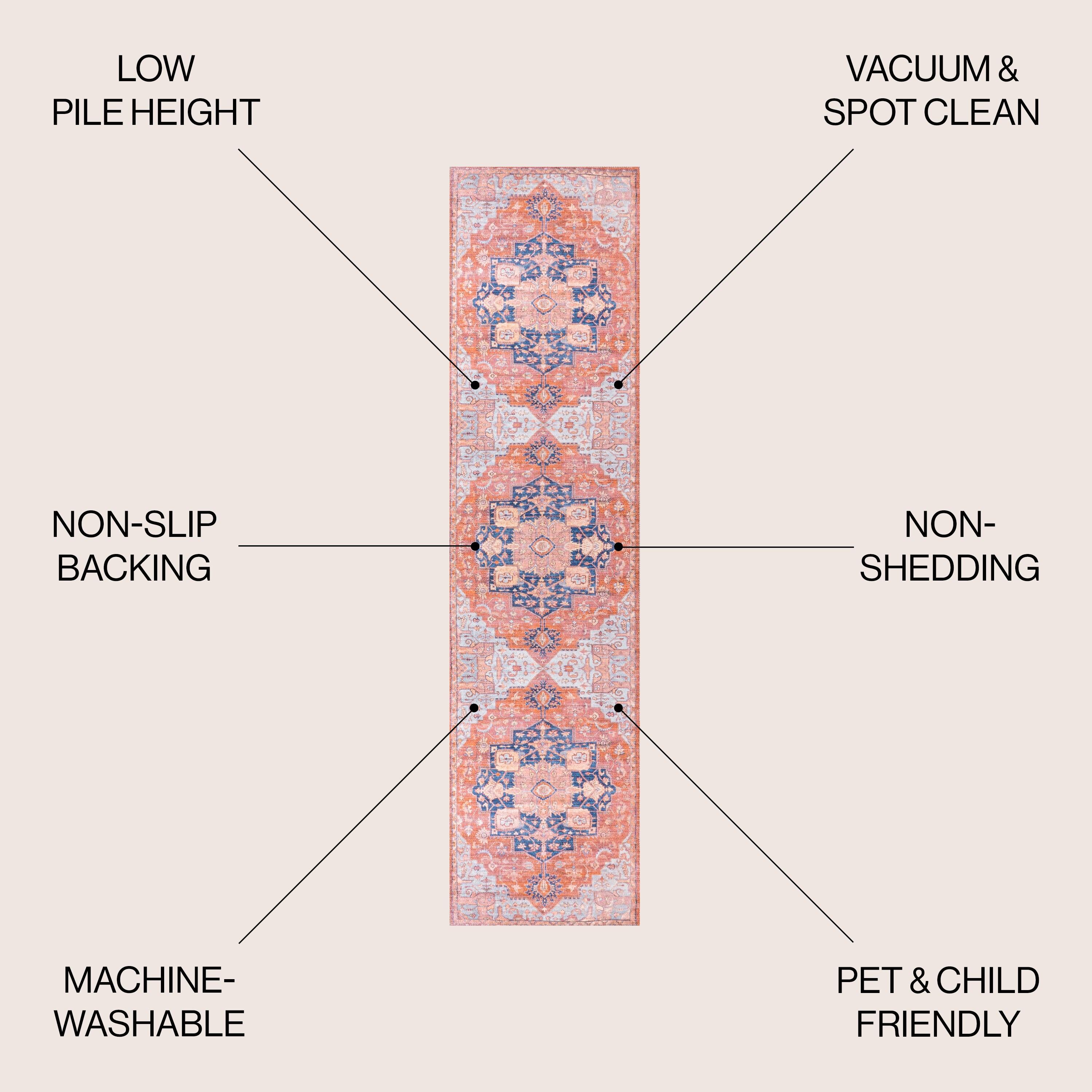 2' x 8' Maris Ornate Medallion Machine Washable Indoor/Outdoor Runner Rug, Orange/Cream - JONATHAN Y