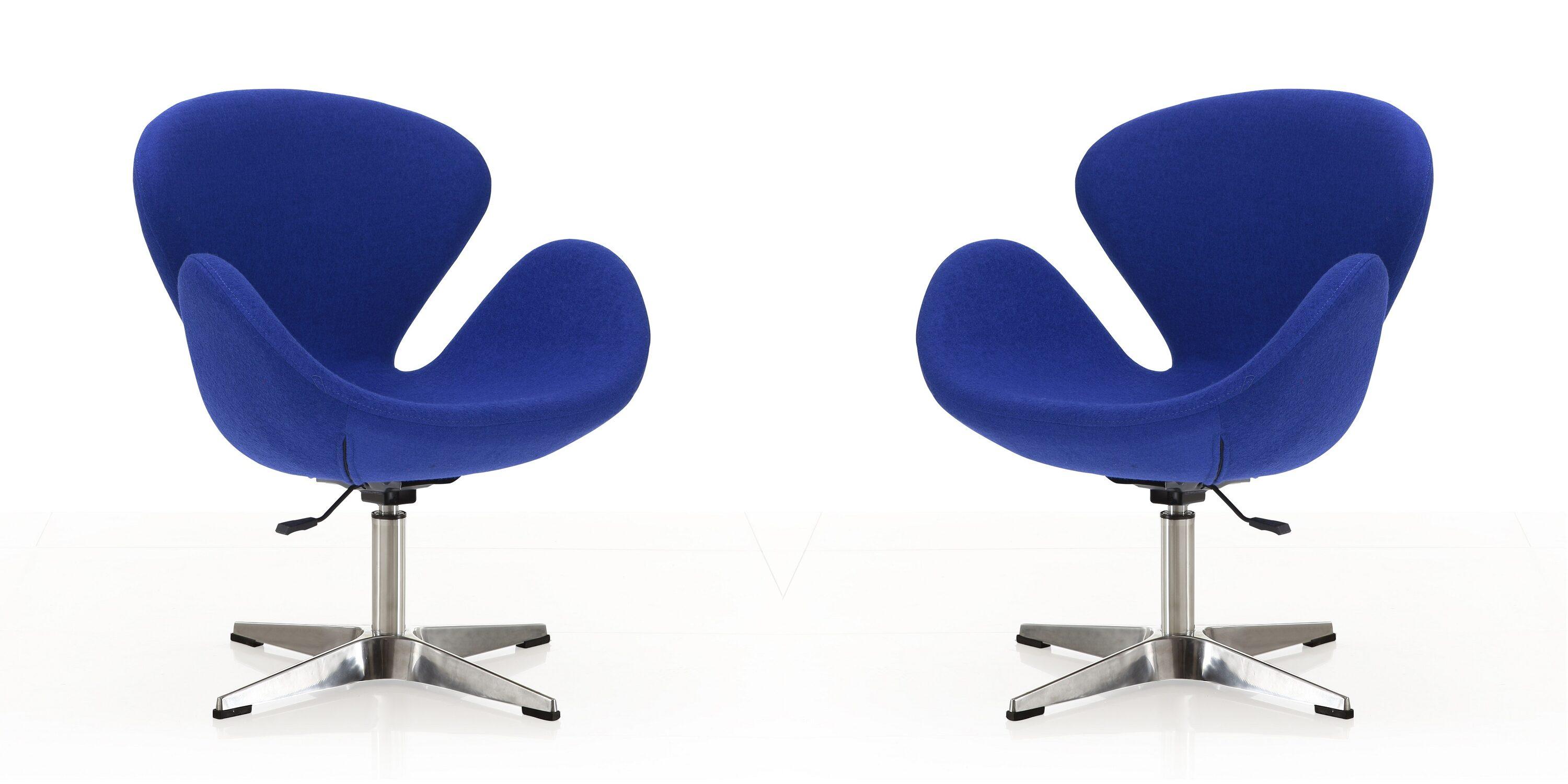 Set of 2 Raspberry Faux Leather Adjustable Swivel Chairs Blue - Manhattan Comfort: Retro Chic, Steel Cross Legs