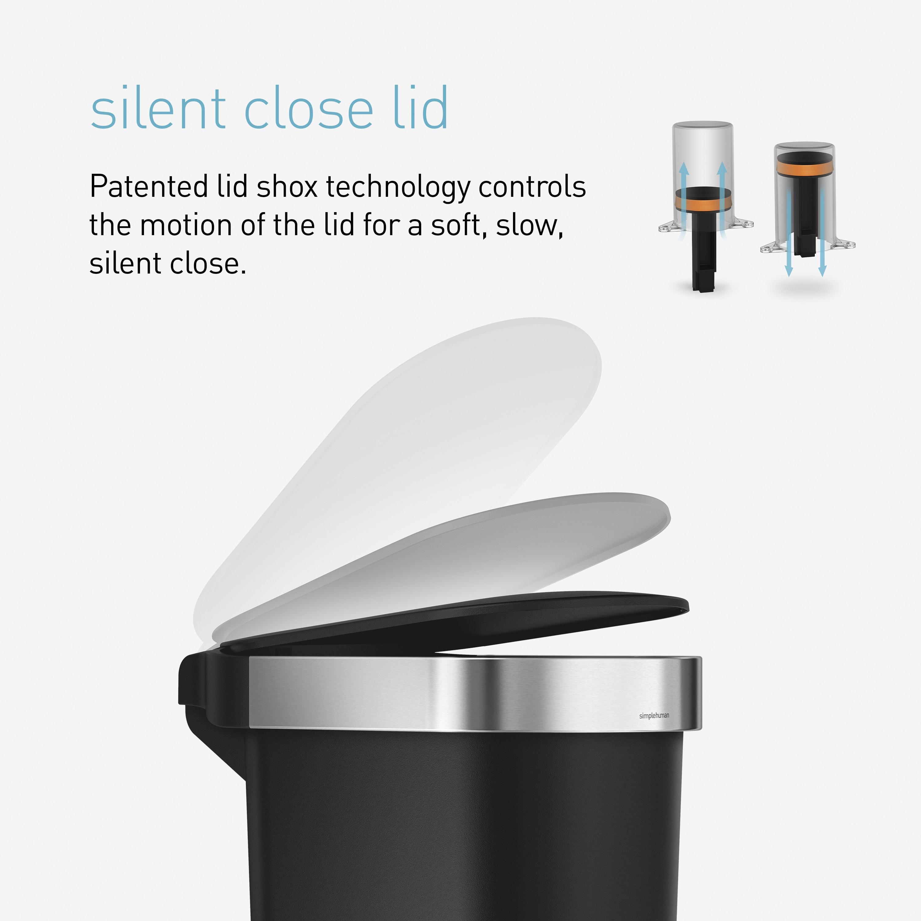 simplehuman 40L Slim Liner Rim Kitchen Step Trash Can Black Plastic: 10 Gallon Indoor Garbage Can, Spot Clean, 24.3" Height