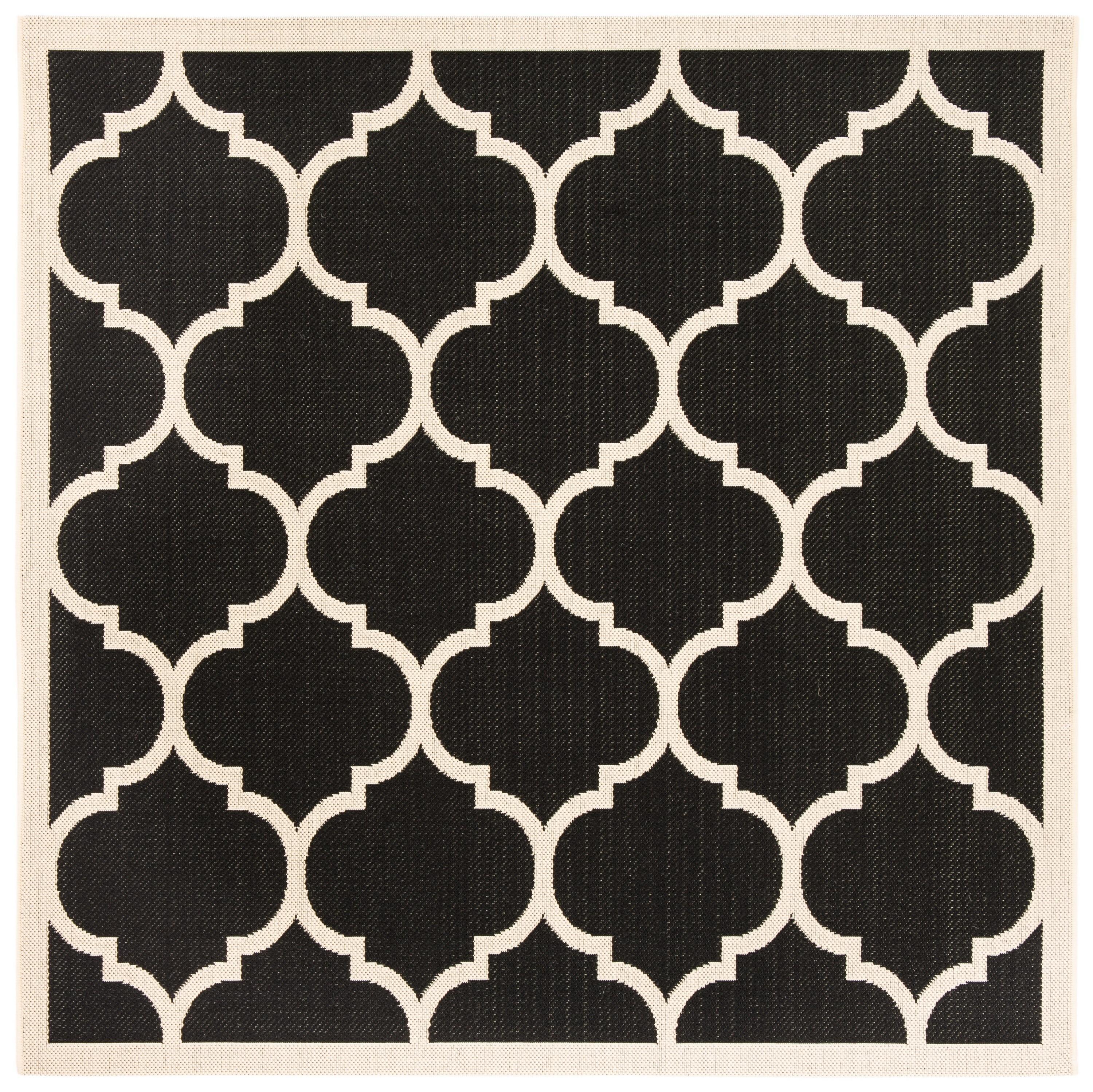 Courtyard CY6914 Power Loomed Indoor/Outdoor Area Rug - Black/Beige - 5'3"x5'3" - Safavieh.