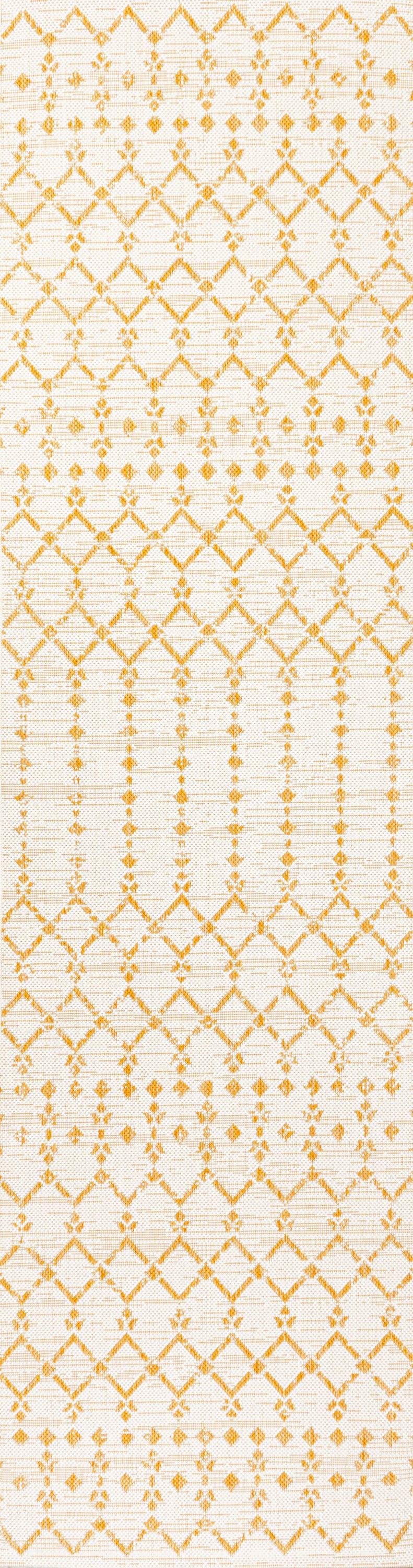 2' x 10' Ourika Moroccan Geometric Textured Weave Indoor/Outdoor Runner Rug, Cream/Yellow - JONATHAN Y