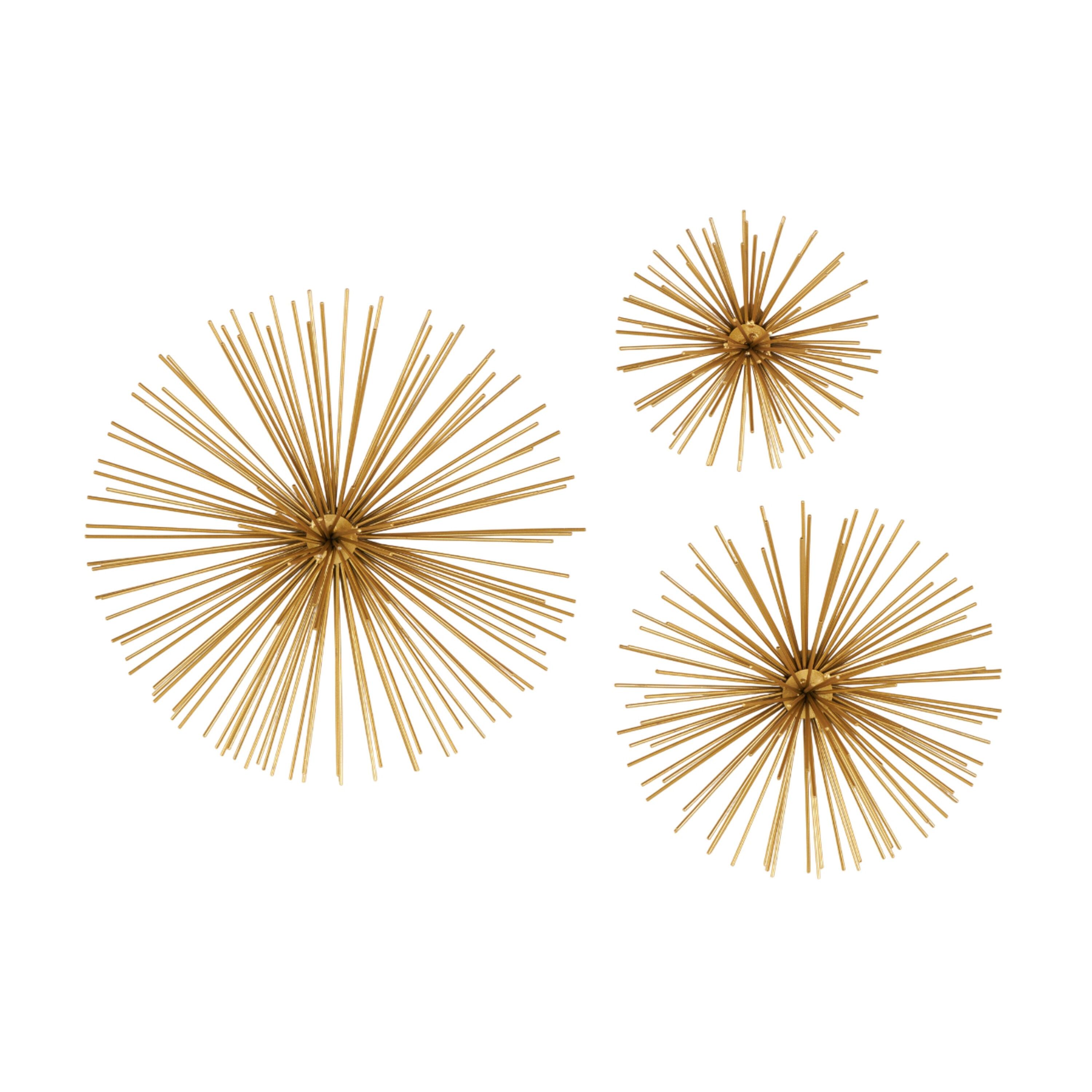 CosmoLiving by Cosmopolitan Gold Metal Starburst 3D Short Spike Home Wall Decor, Set of 3 6", 9", 12"W