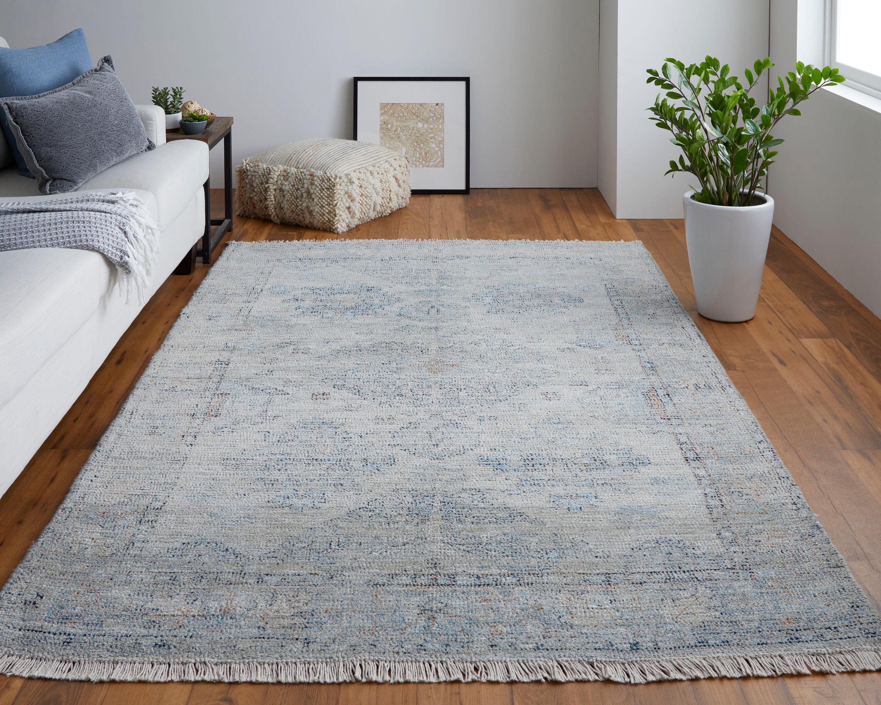 Feizy Caldwell Transitional Oriental, Blue/Gray/Taupe, 2' x 3' Accent Rug Handmade Sheen Vintage Distressed Design Carpet for Living Dining Bed Room