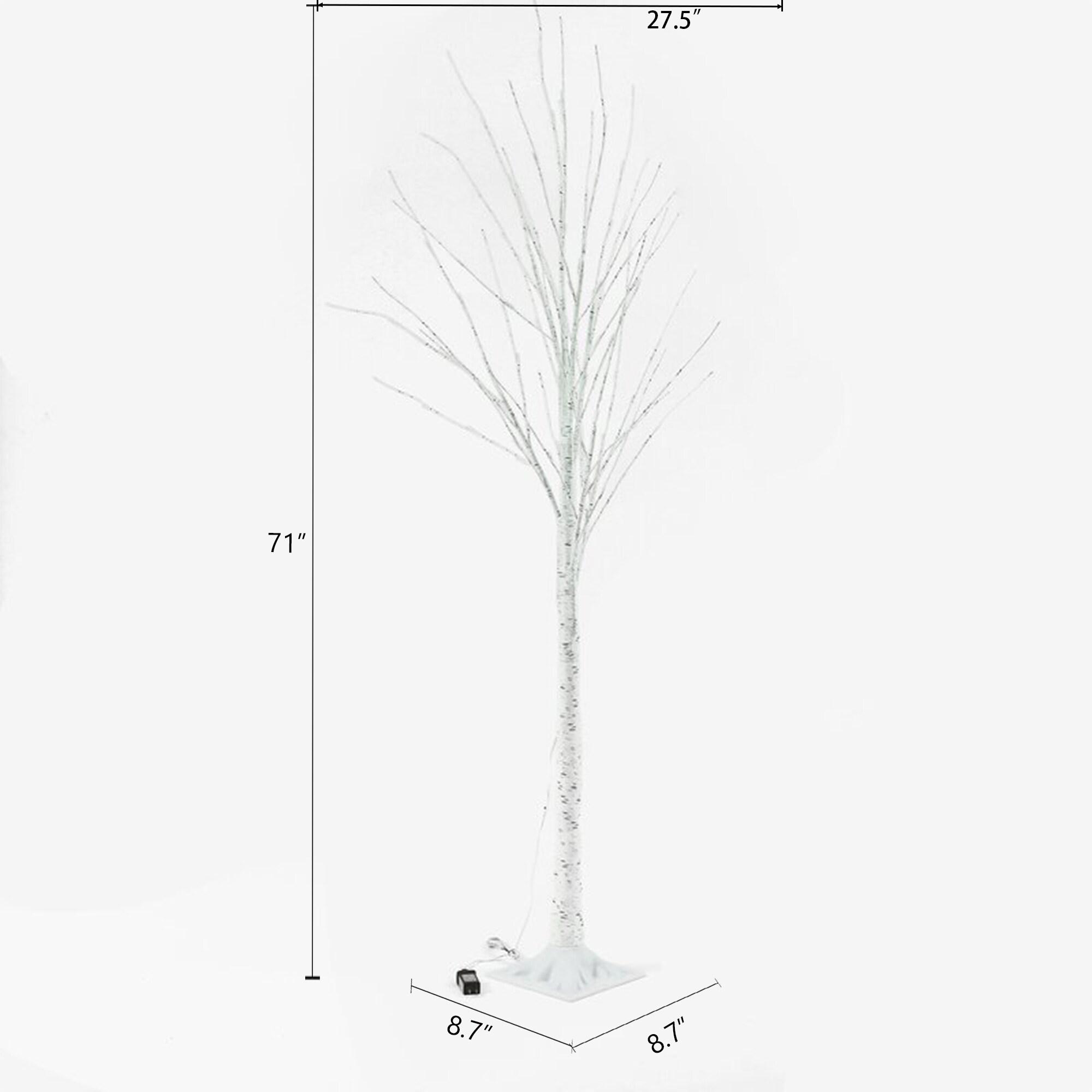 LuxenHome Lighted LED 5.9Ft White Birch Twig Tree Decoration, Artificial Birch Tree with Metal Base