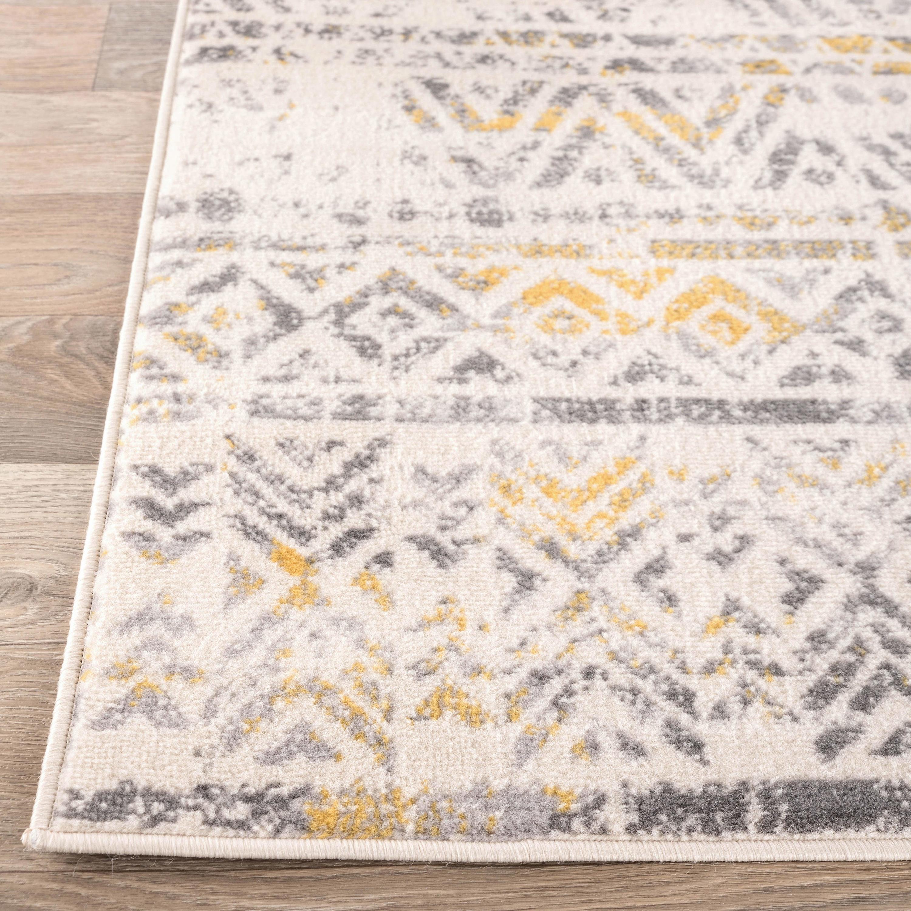 World Rug Gallery Geometric Distressed Bohemian Yellow 2'x3' Area Rug