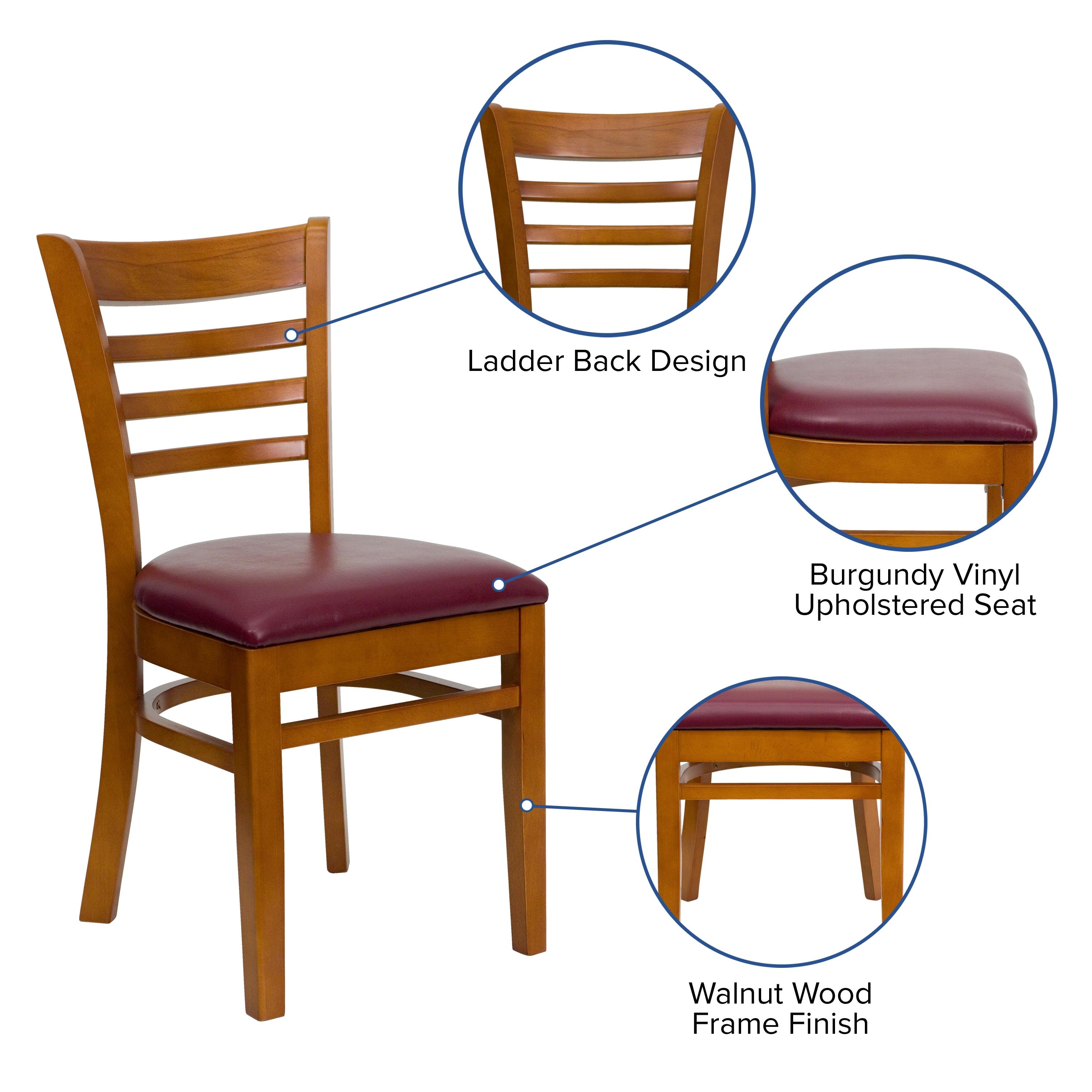 Flash Furniture HERCULES Series Ladder Back Cherry Wood Restaurant Chair - Burgundy Vinyl Seat