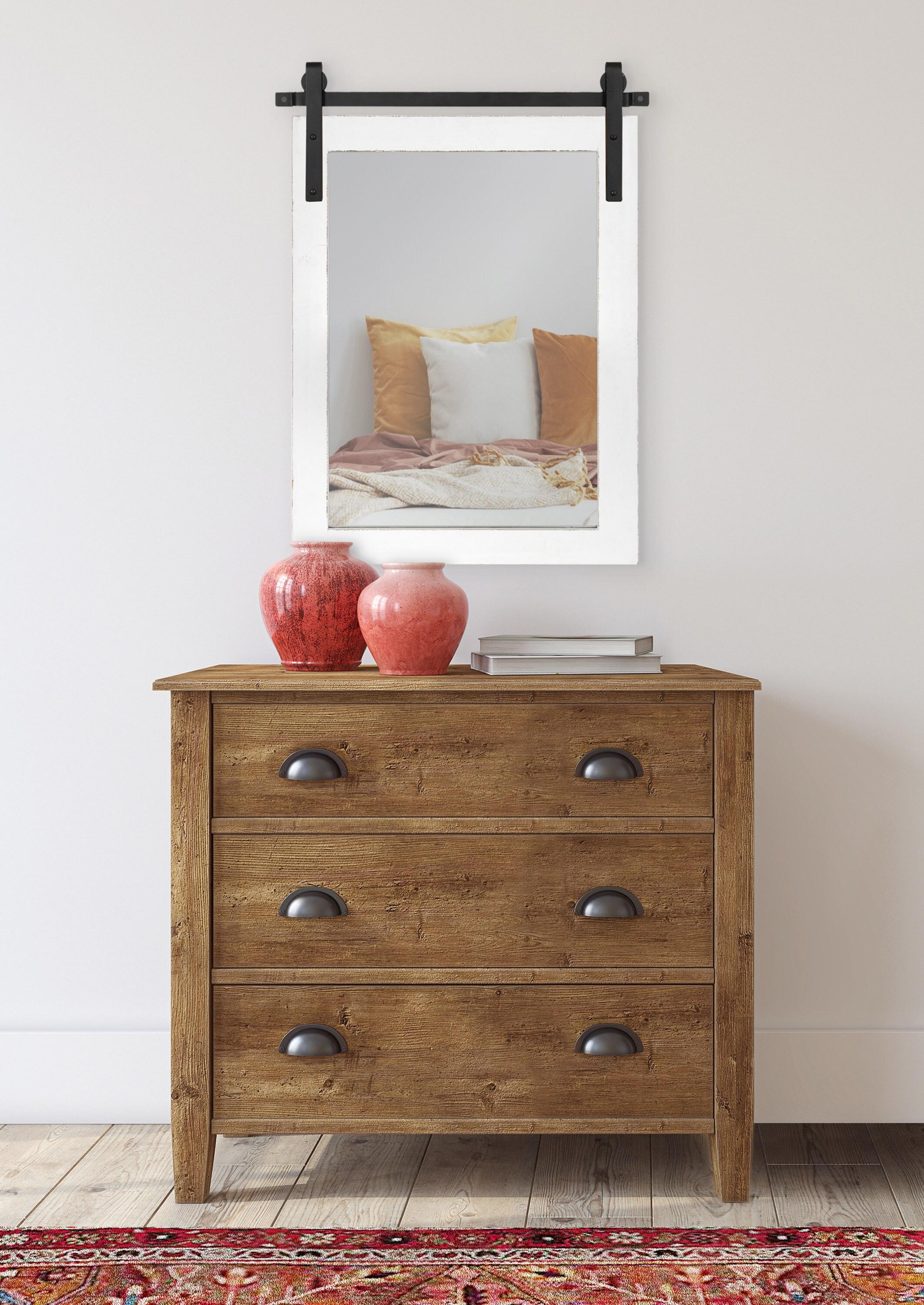 Kate and Laurel Cates Farmhouse Wood Framed Wall Mirror, 18 x 26, White, Barn Door-Inspired Rustic Mirrors for Wall