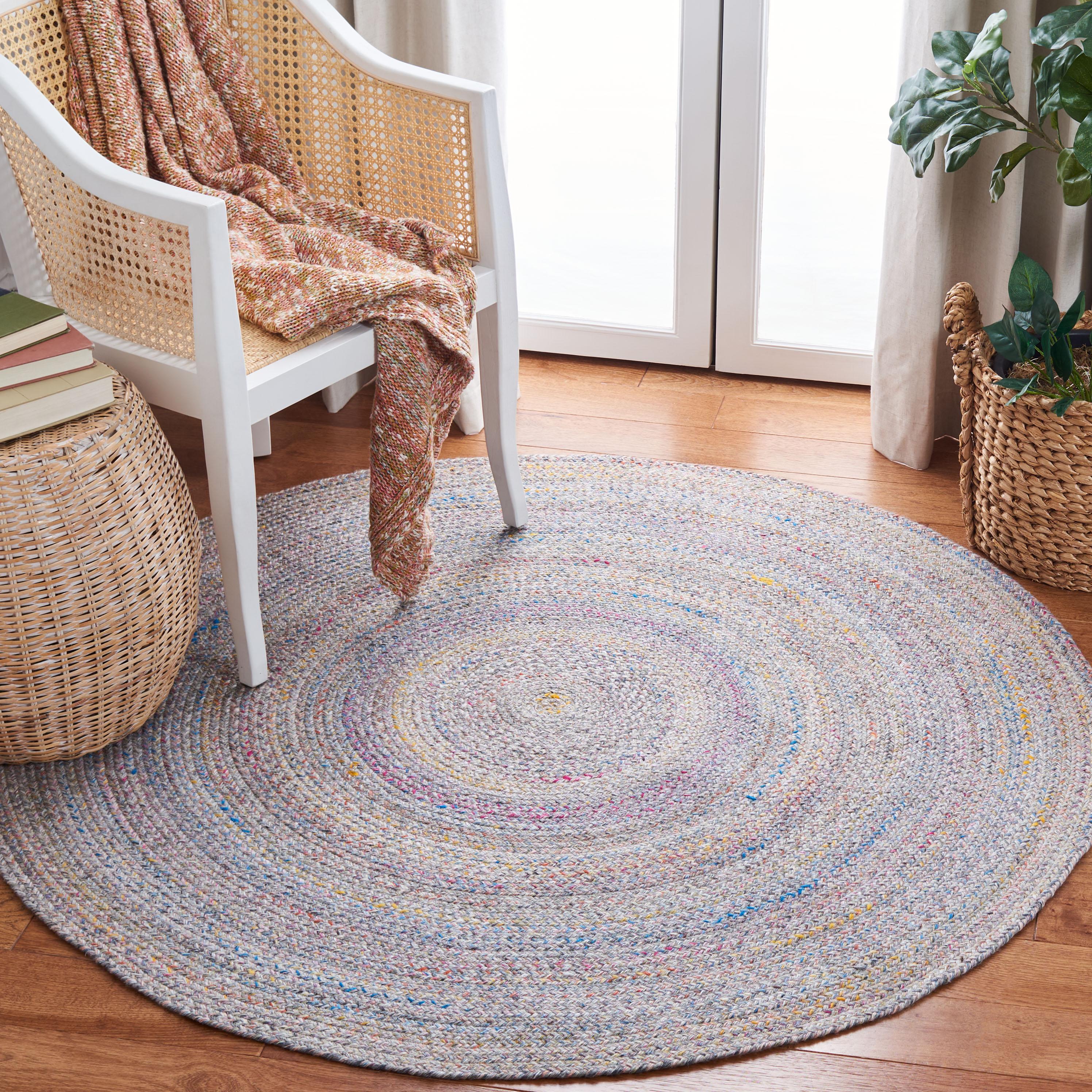 Braided BRD851 Hand Braided Area Rug - Yellow/Grey - 5' round - Safavieh.