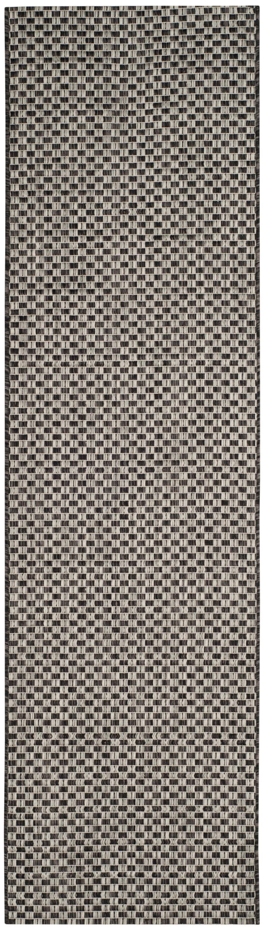 SAFAVIEH Courtyard Blair Checkered Indoor/Outdoor Runner Rug, Black/Light Grey, 2'3" x 14'