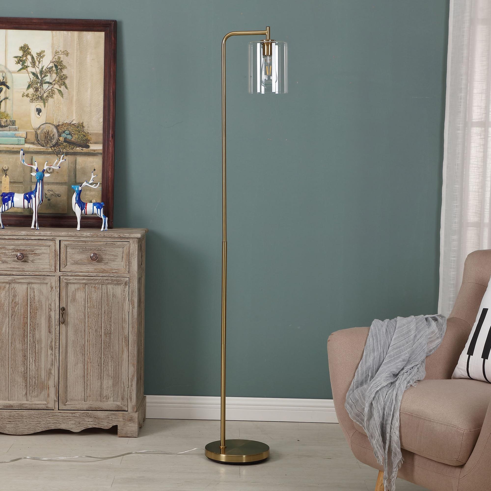 Brightech Elizabeth 66 in. Brass Industrial LED Floor Lamp with Glass Shade and Edison Bulb, Gold