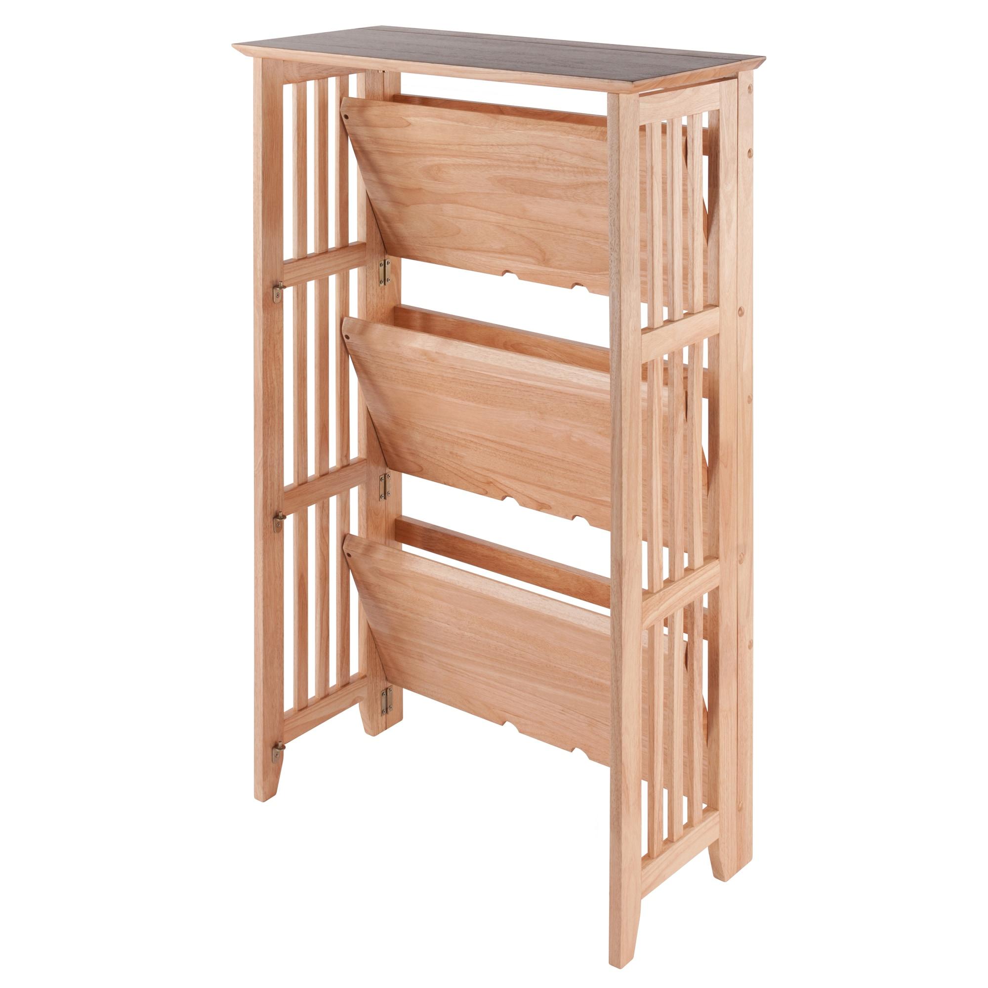 42" 4 Tier Foldable Bookshelf Natural - Winsome: Beech Wood, Slatted-Side, Home Office Storage