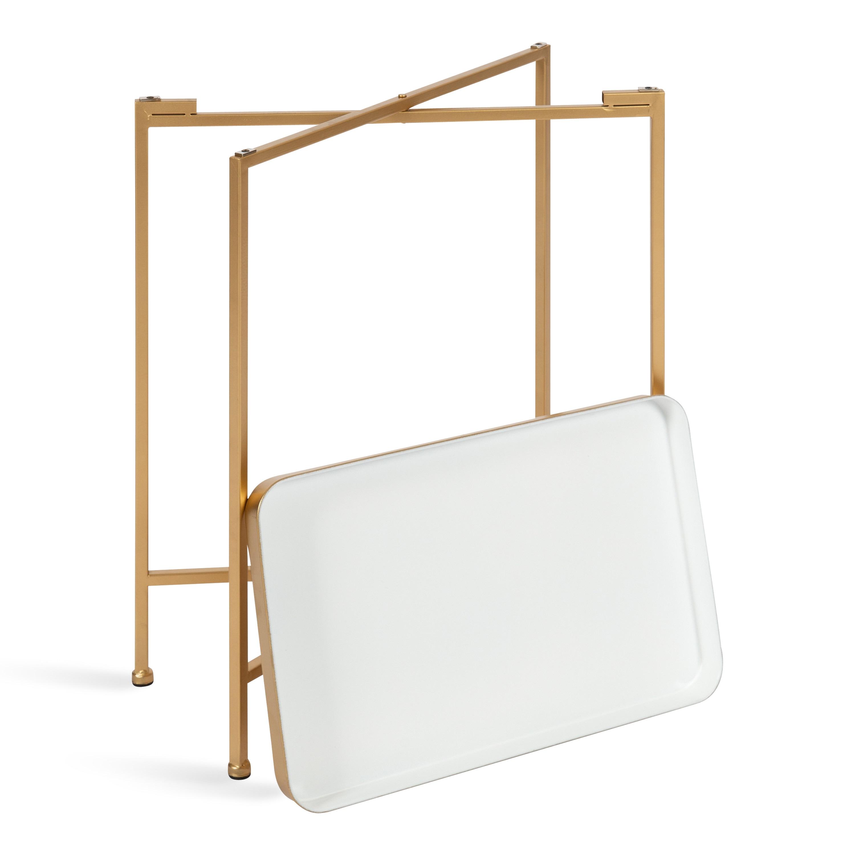 Kate and Laurel Celia Rectangle Metal Side Table, 18x12x26, White and Gold