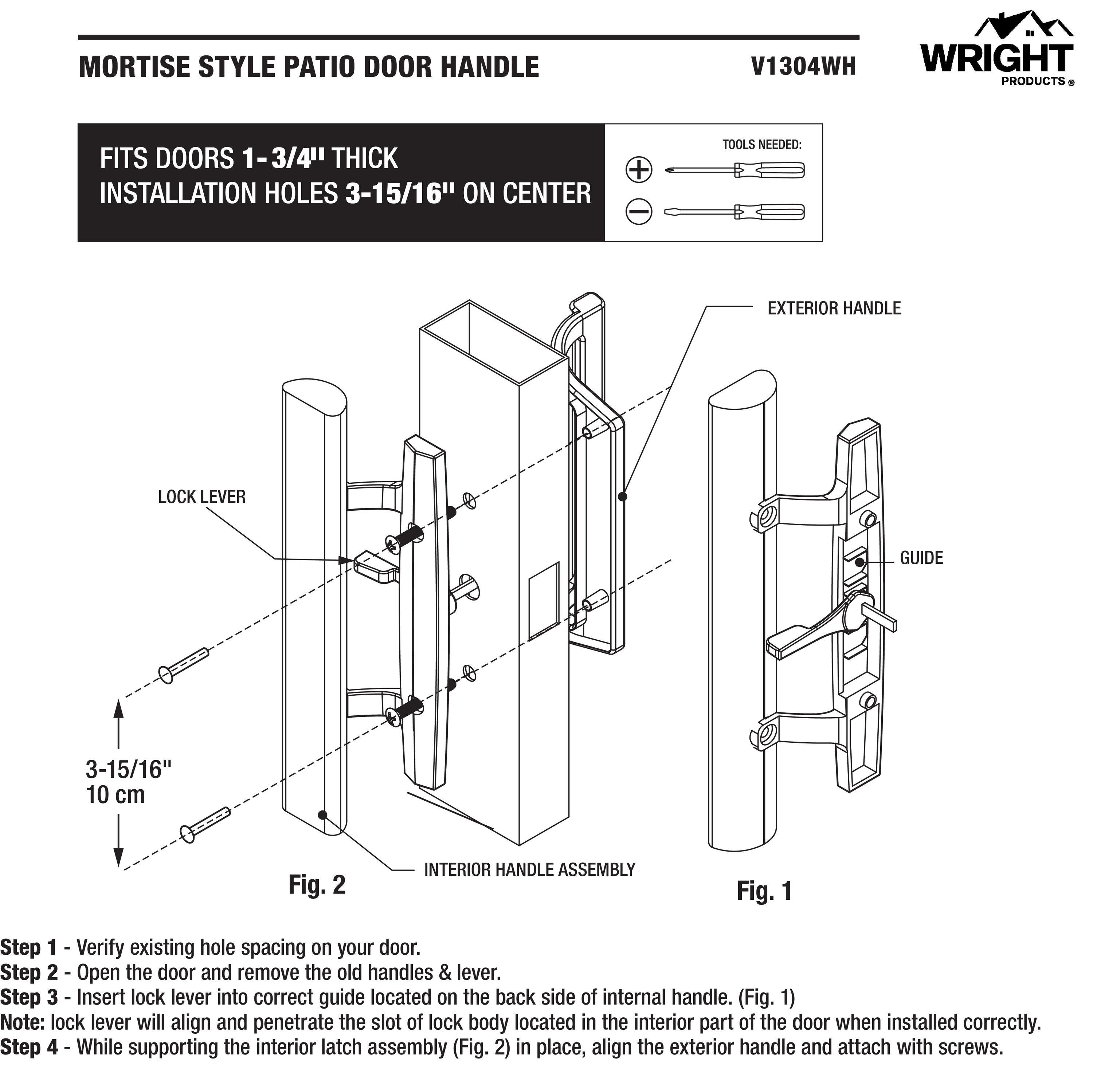Wright Products - Mortise Sliding Patio Door Handle and Installation Hardware Set, Wood/White - Replacement Sliding Glass Door Lock and Handle White in
