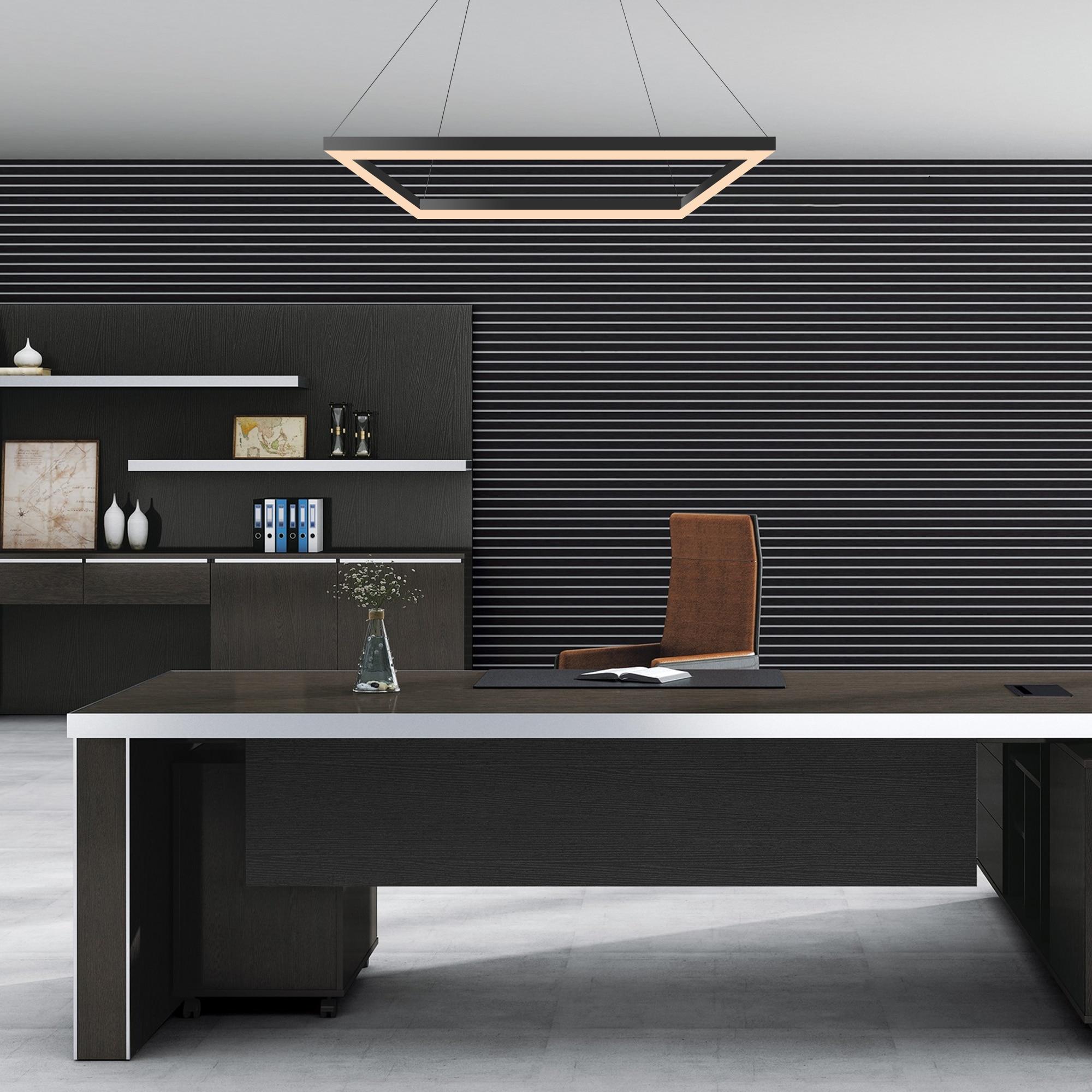 15.75" 1-Light Nero Square Modern Contemporary Aluminum Integrated LED Hoop Pendant Black - JONATHAN Y: ETL Listed, Adjustable Height