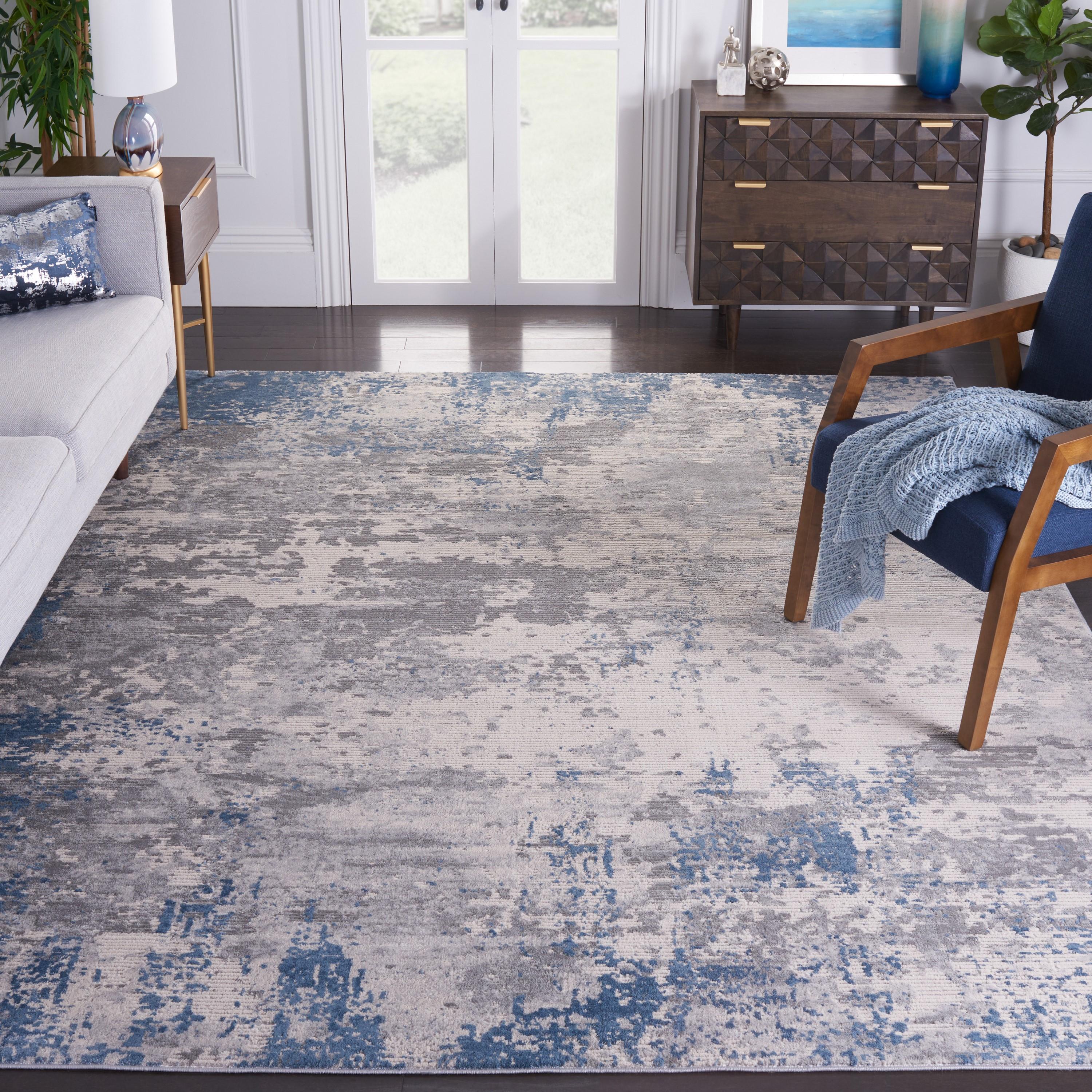 Blue and Gray Abstract Synthetic 9' x 12' Area Rug