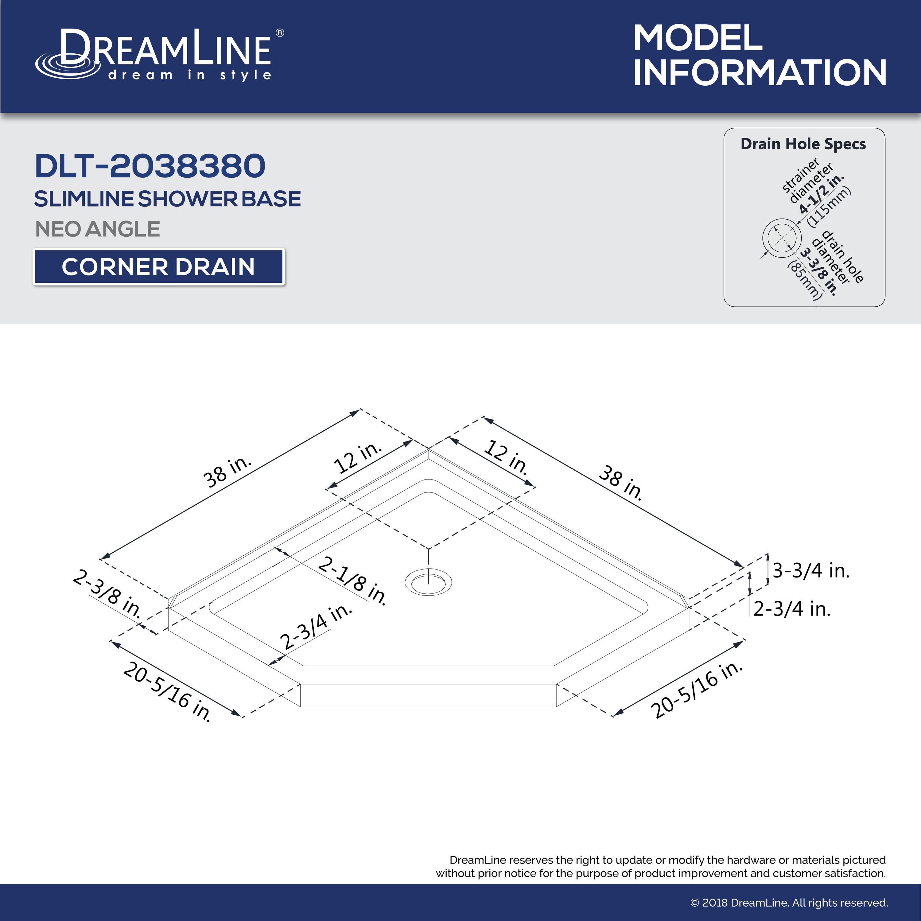 Prism Plus 38" W x 38" D x 74.75" H Frameless Neo-Angle Shower Enclosure with Base Included