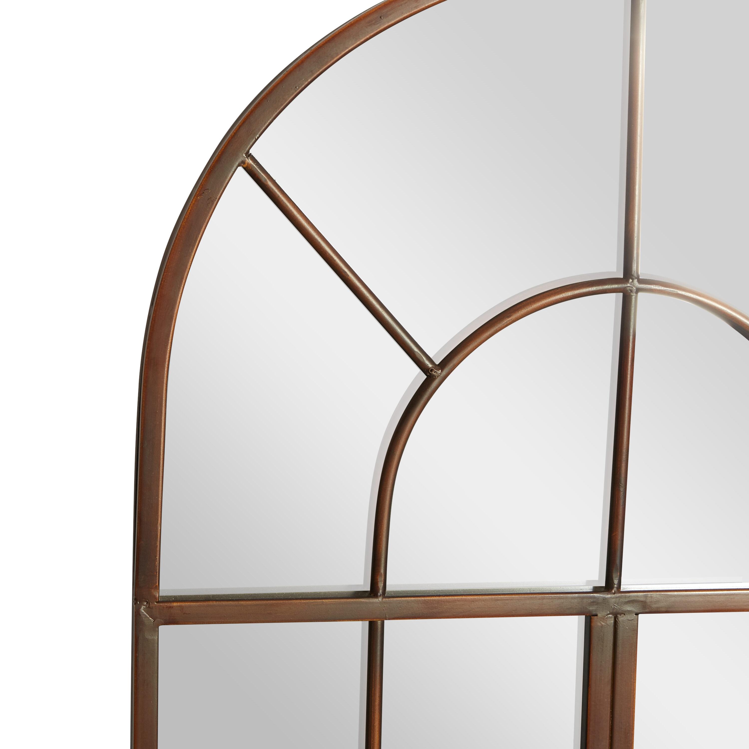 DecMode 24" x 48" Brown Window Pane Inspired Wall Mirror with Arched Top