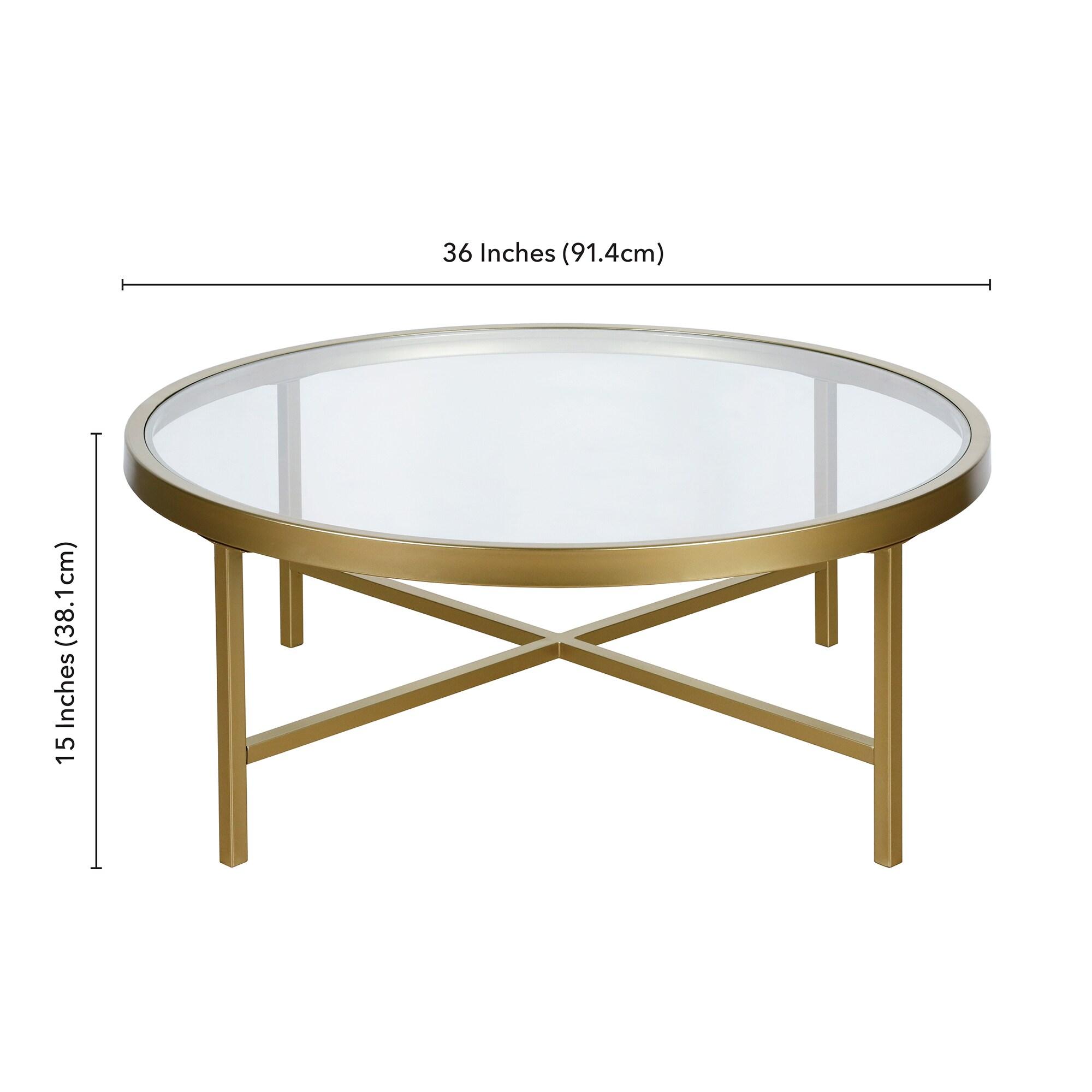 Evelyn&Zoe Round Metal Base Coffee Table in Brass and Gold