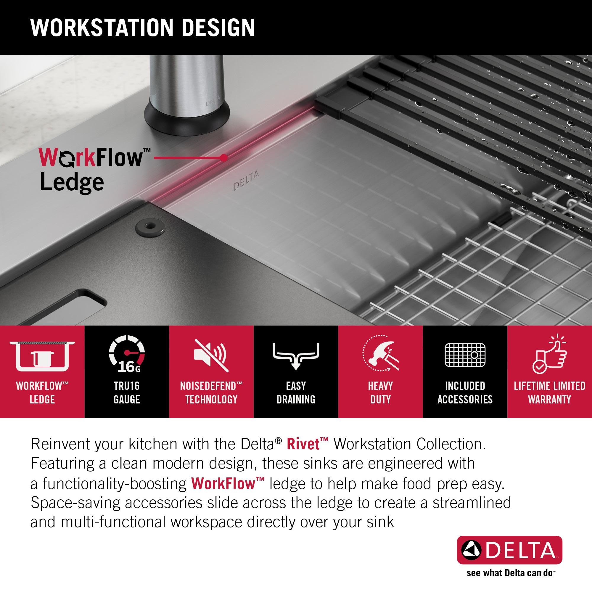 Delta Rivet™ 30" L Workstation Kitchen Sink Drop-In Top Mount 16 Gauge  Stainless Steel Single Bowl