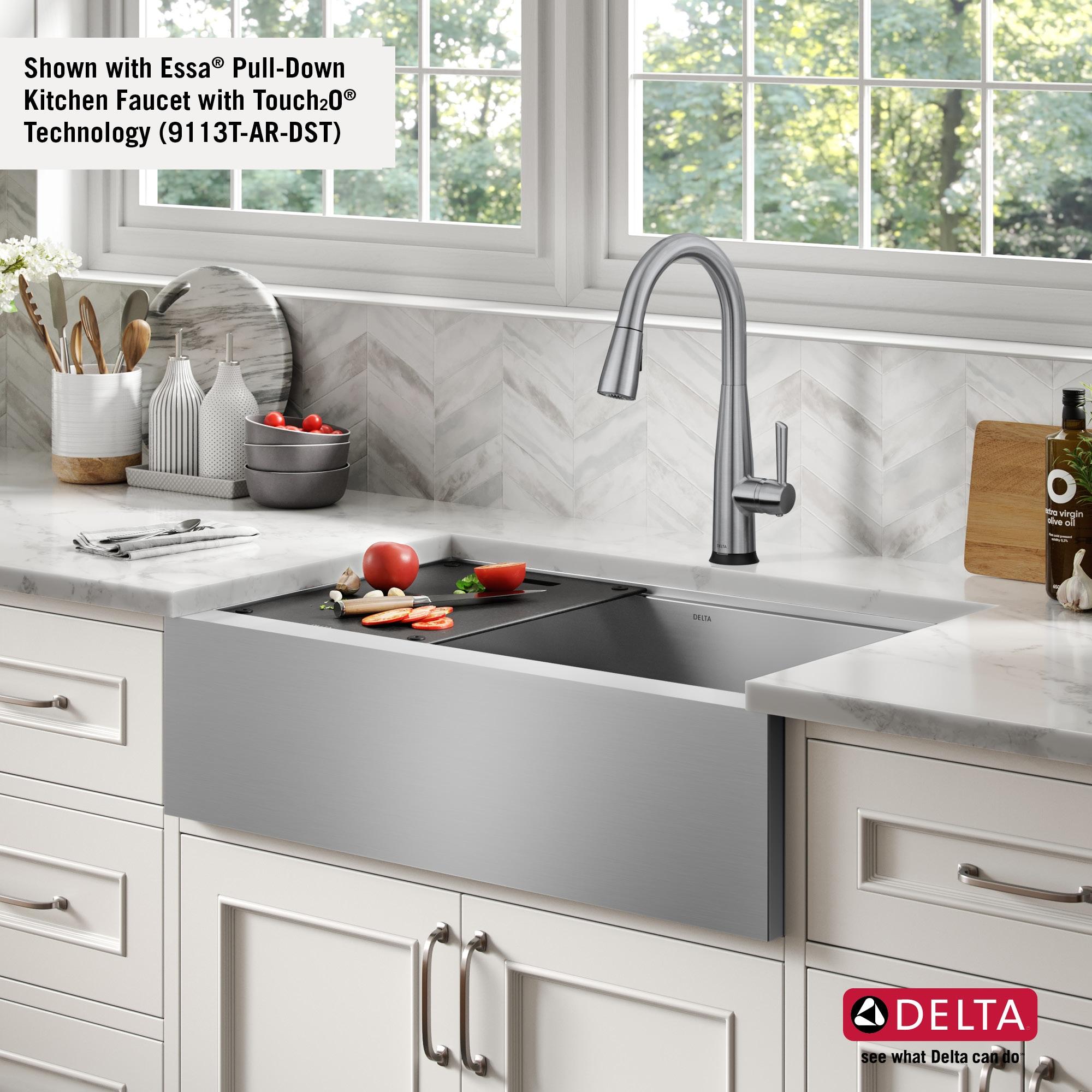 Delta Rivet™ 33" L Workstation Farmhouse Apron Front Kitchen Sink Undermount 16 Gauge Stainless Steel Single Bowl