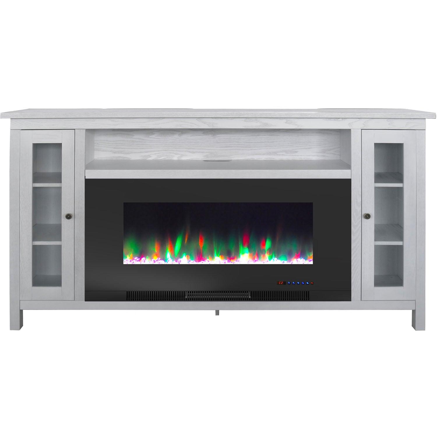 Cambridge Somerset 70-In. White Electric Fireplace TV Stand with Multi-Color LED Flames, Crystal Rock Display, and Remote Control