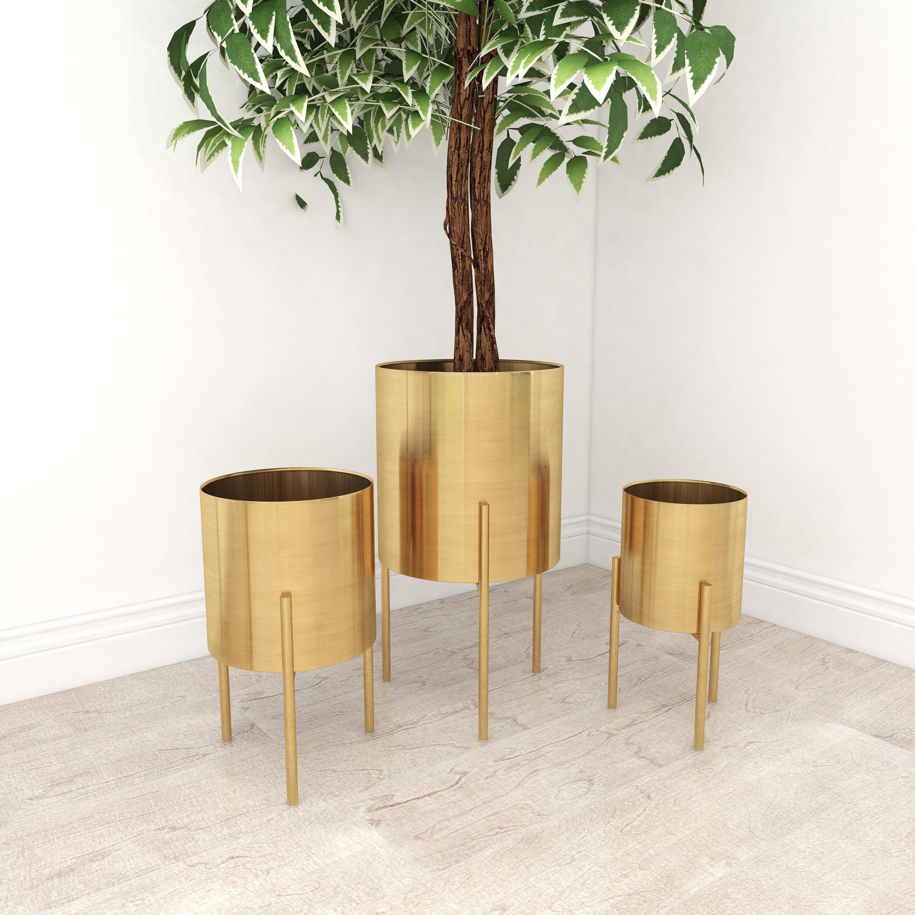 Set of 3 Contemporary Metal Planters in Stands - Olivia & May