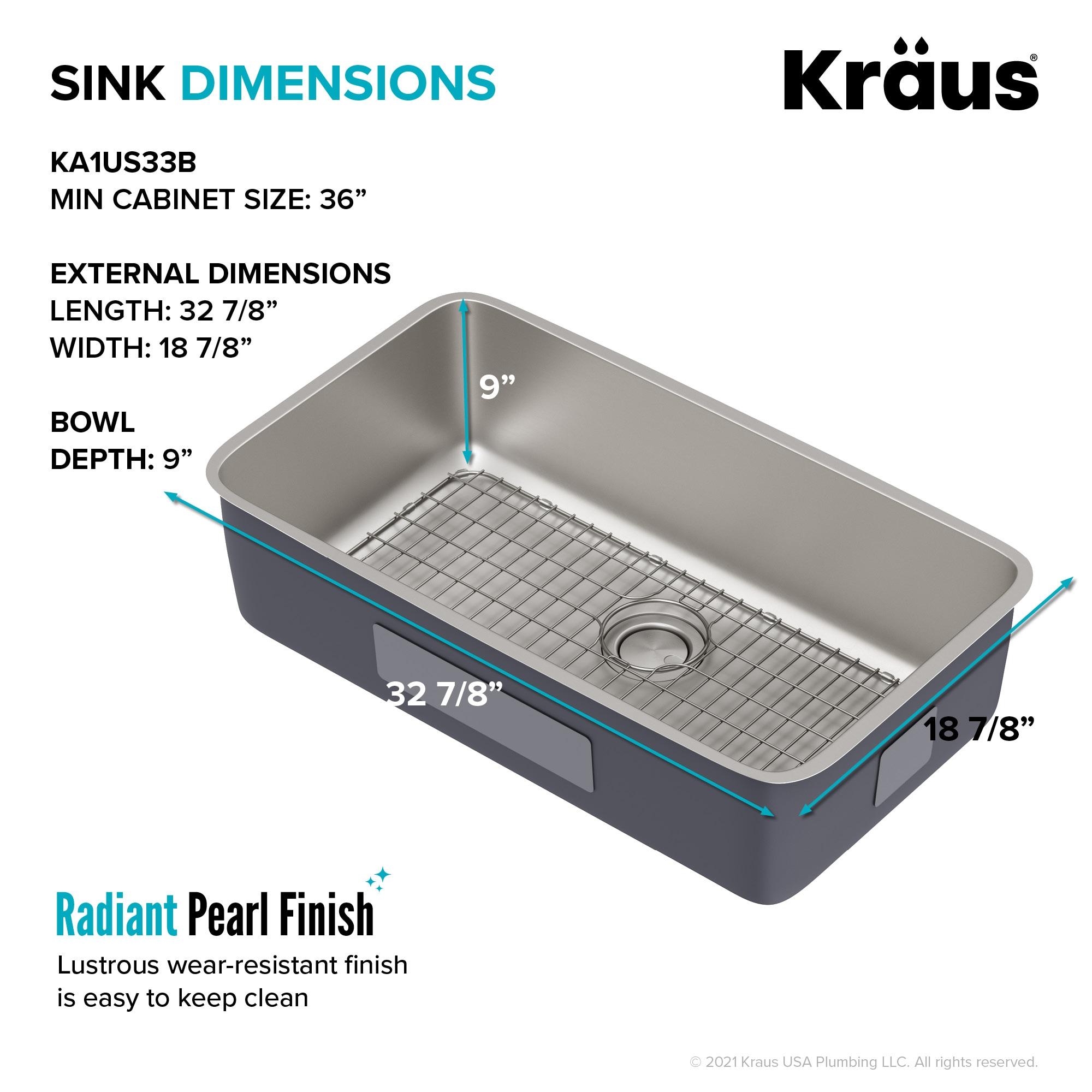 Dex™️ Series KRAUS 33" L Undermount 16 Gauge Stainless Steel Single Bowl Kitchen Sink