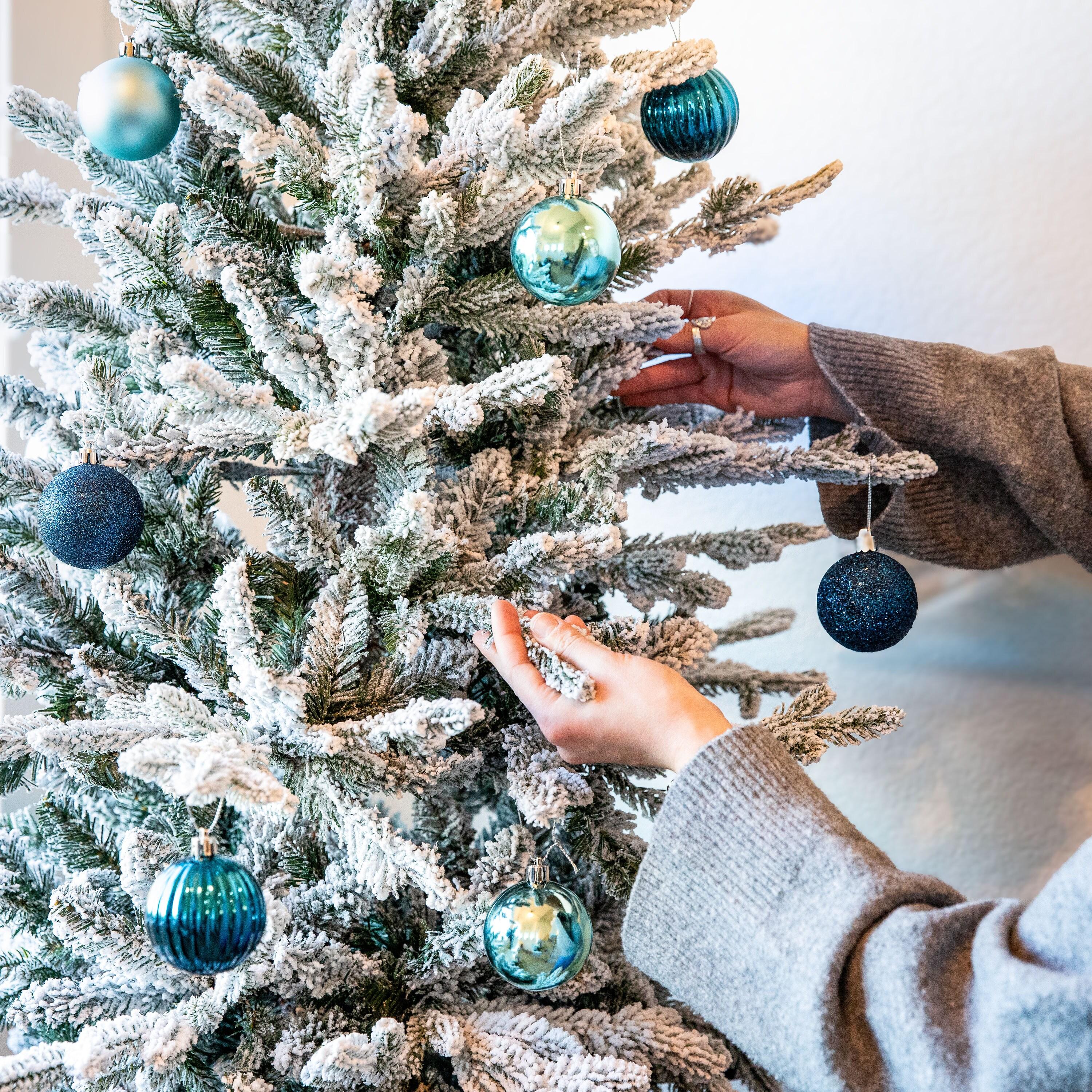 Sunnydaze Indoor Christmas Holiday Tree Shatterproof Merry Medley Ball Ornaments with Hooks - 2" - Turquoise and Blue - 24pc