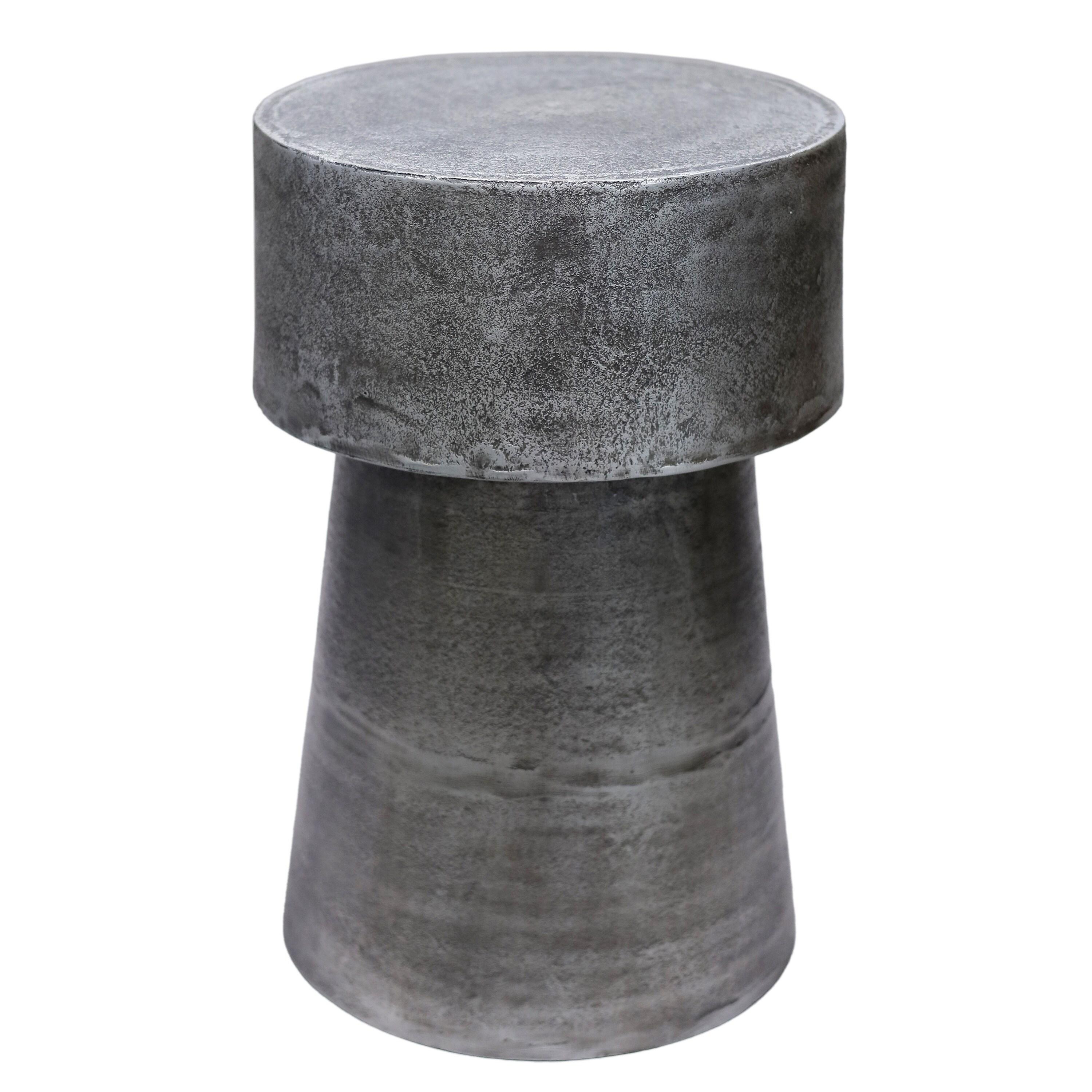 17 Stories Vintage Accent Side Table, 15.5 Inch Round, Antique Silver Cast Aluminum Drum Base