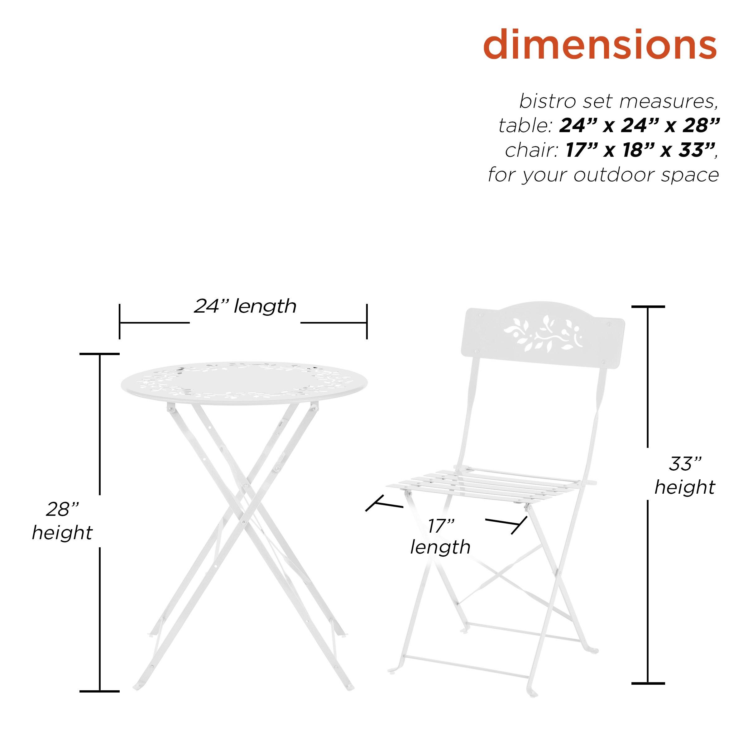 Alpine Corporation Indoor/Outdoor 3-Piece Bistro Set Folding Table and Chairs Patio Seating, White