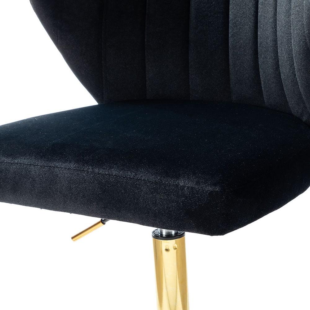 Black Velvet Swivel Office Chair with Gold Legs, Adjustable Height Rolling Desk Chair for Home Office Vanity