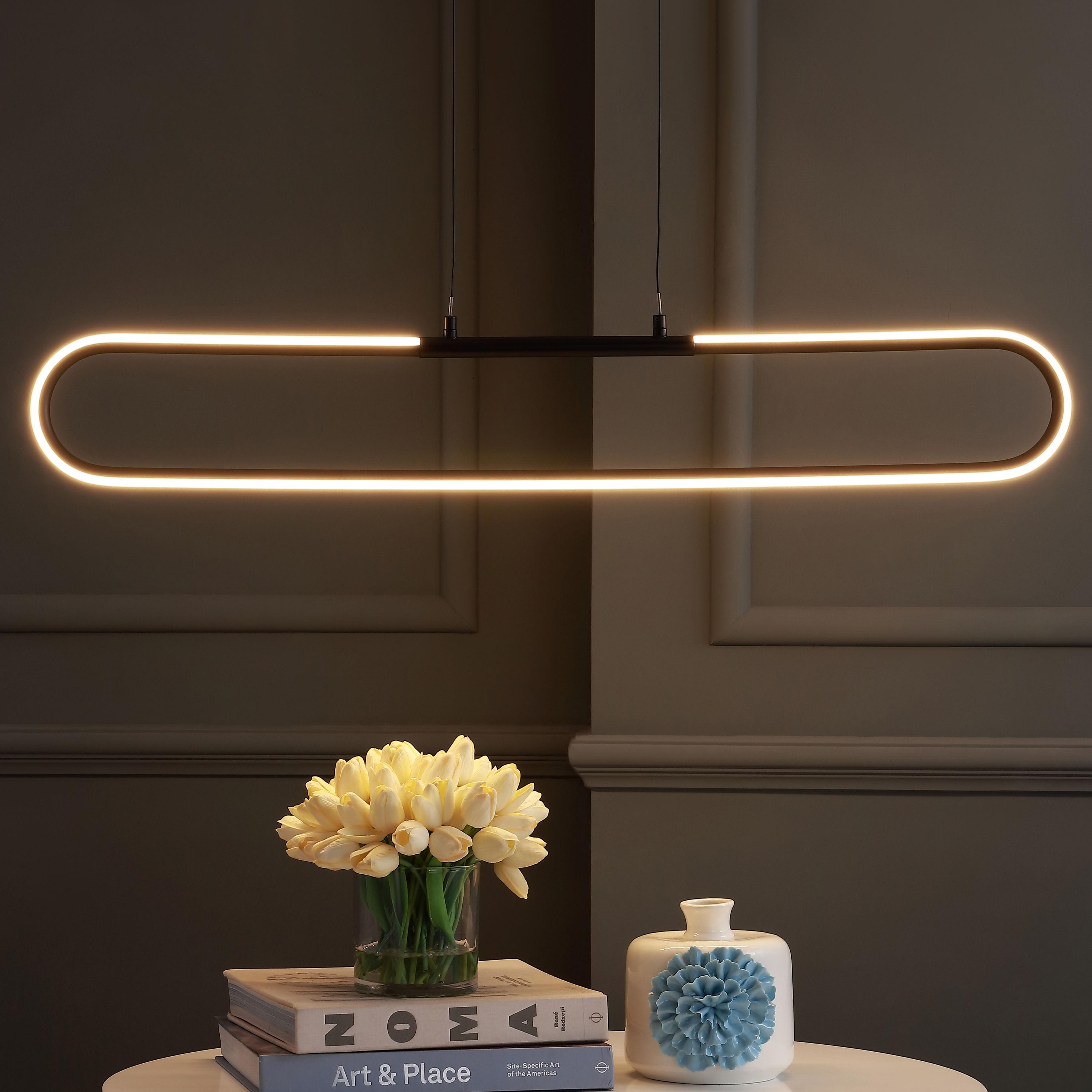 Ned 39" Dimmable Adjustable Integrated LED Metal Linear Pendant, Black
