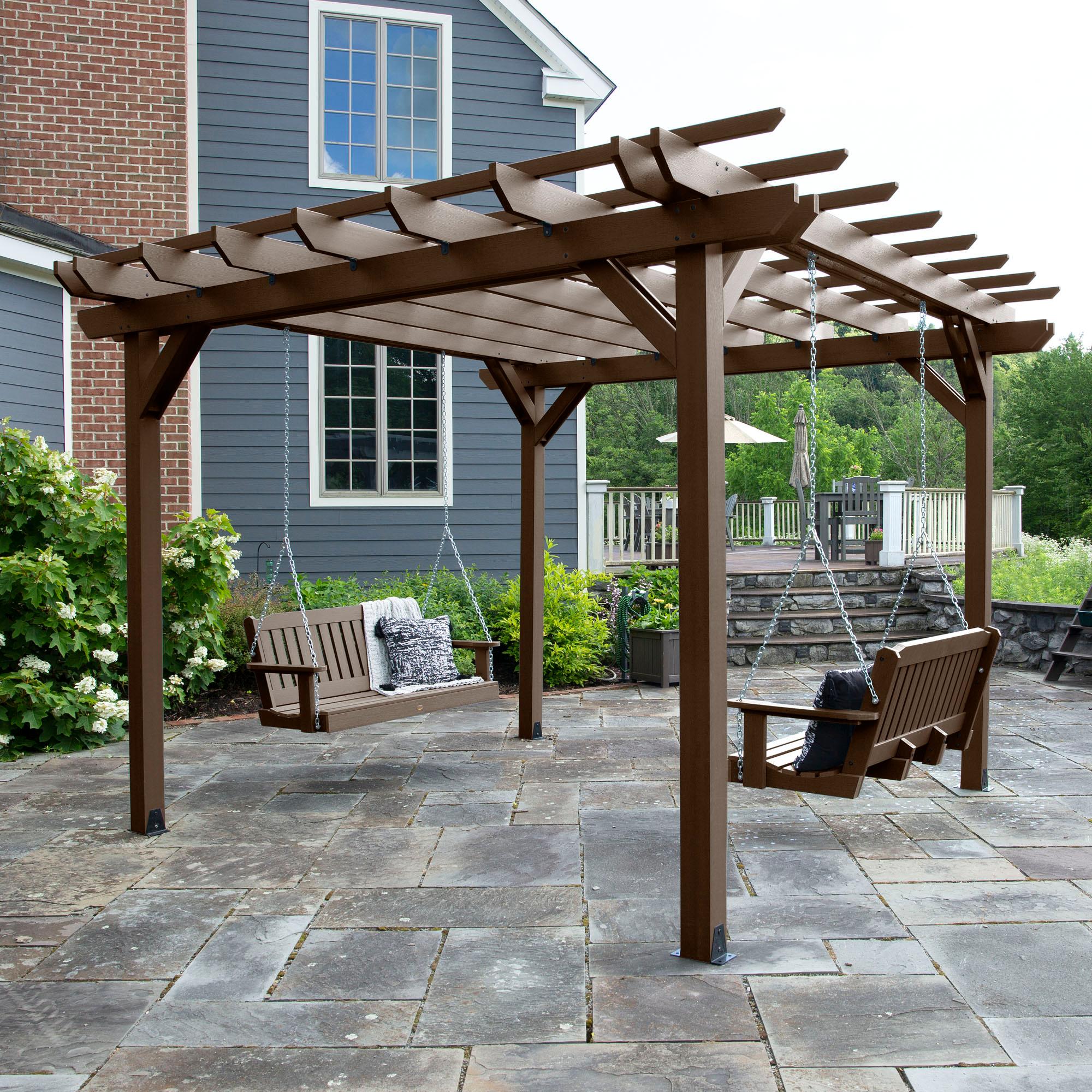 Highwood 12ft x 12ft Bodhi Lawn and Patio Pergola with Two Highwood 4ft Lehigh Swing