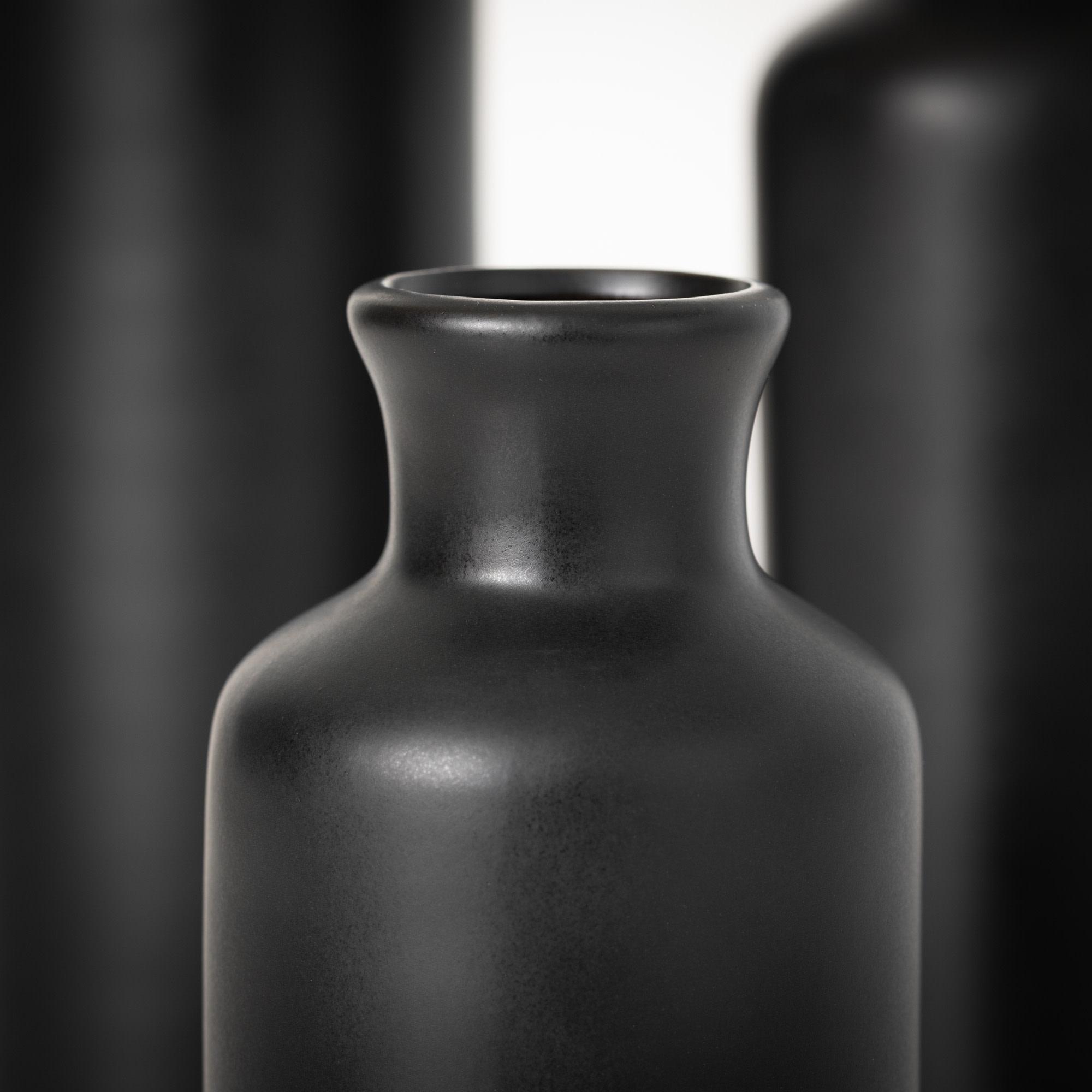 Sullivans Matte Black Set of 3 Small Ceramic Bottle Vases 5"H, 7.5"H & 10"H Black