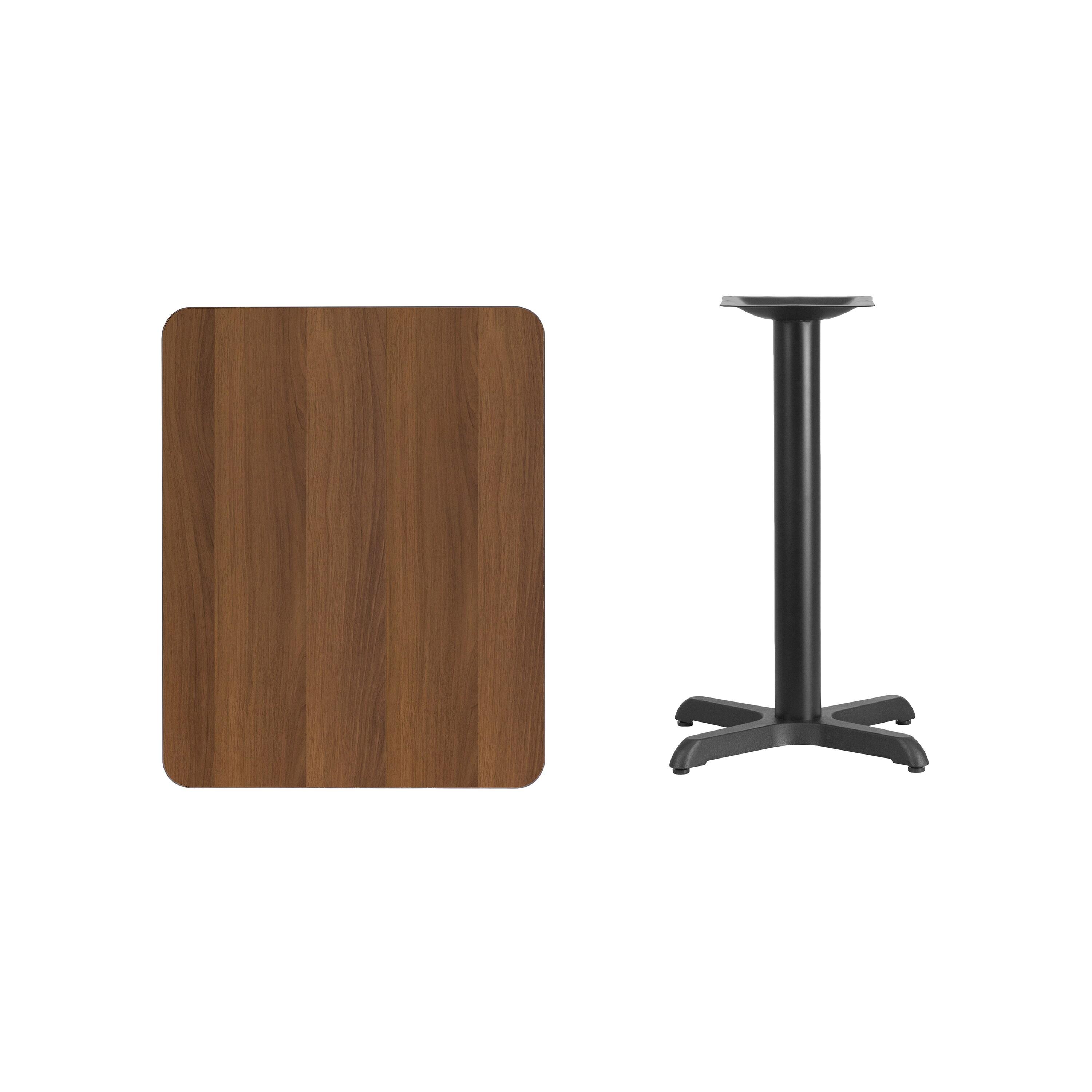 Flash Furniture 24'' x 30'' Rectangular Walnut Laminate Table Top with 22'' x 22'' Table Height Base