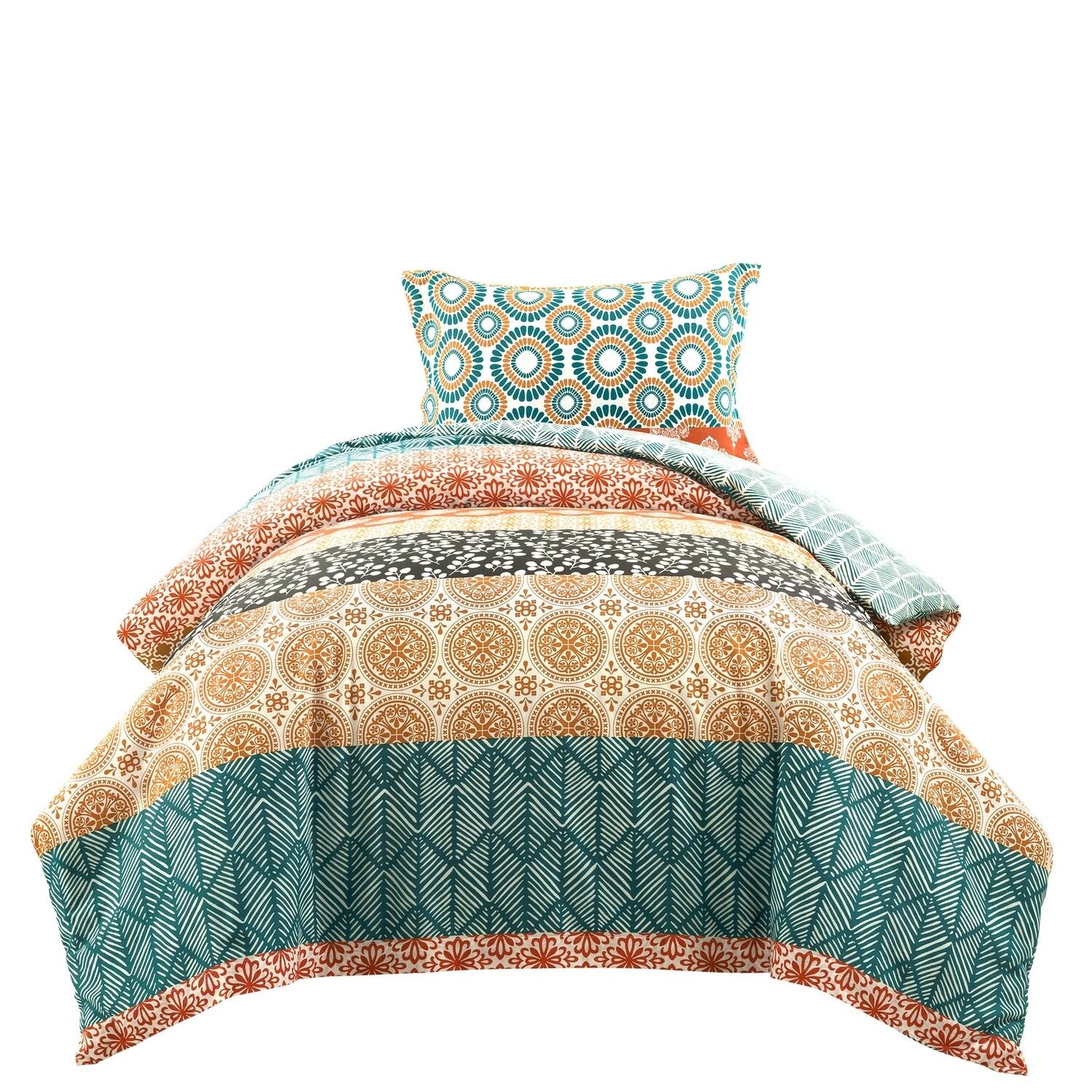 Lush Decor Bohemian Stripe Duvet Cover - Fuchsia/Orange - Full/Queen