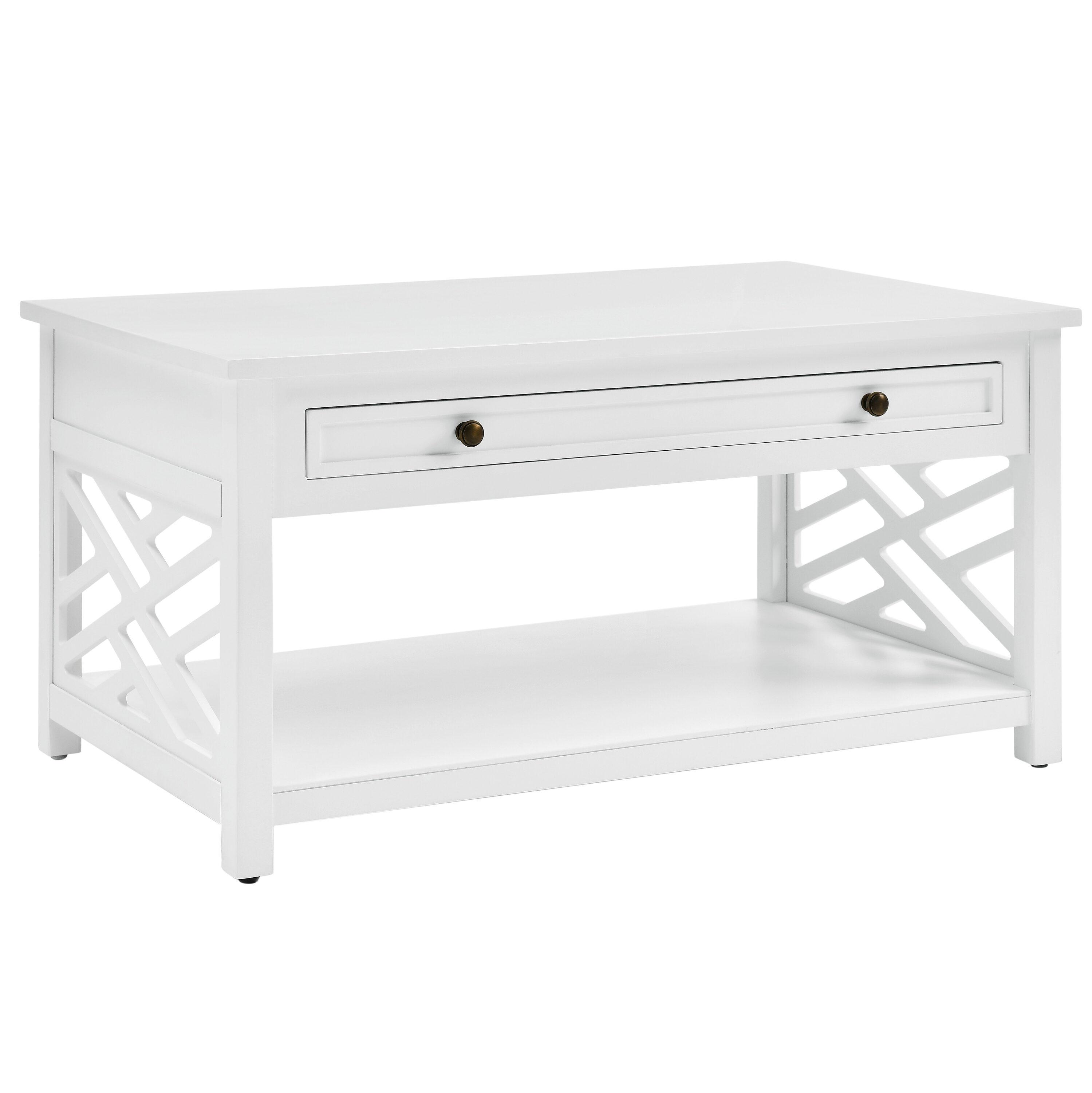 Alaterre Furniture 36" Middlebury Coffee Table with Drawer and 2 End Tables with Tray Shelf White: Mid-Century Modern, Wood Frame