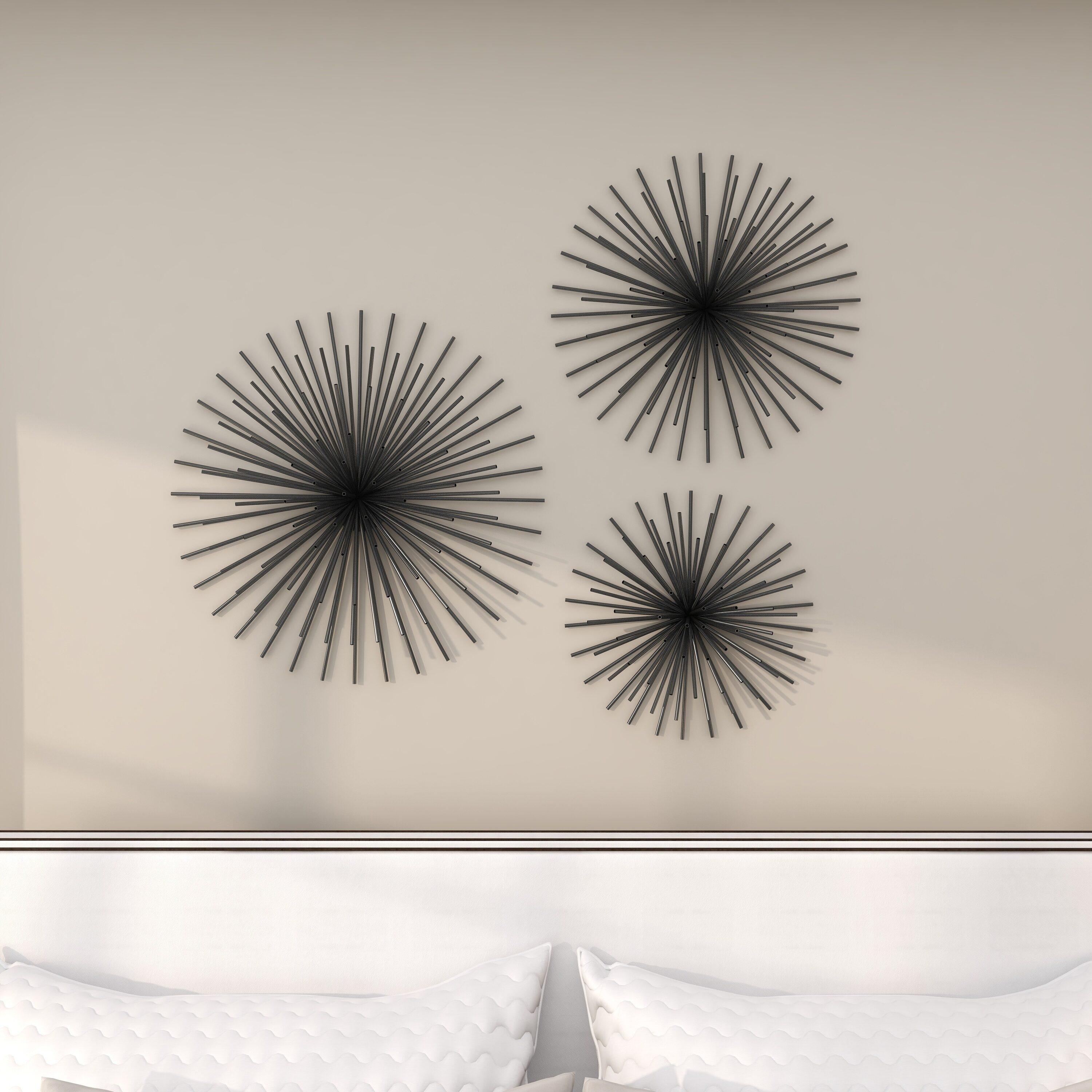 Set of 3 Metal Starburst 3D Wall Decors Black - Olivia & May: Contemporary Iron Artwork, Vertical Display