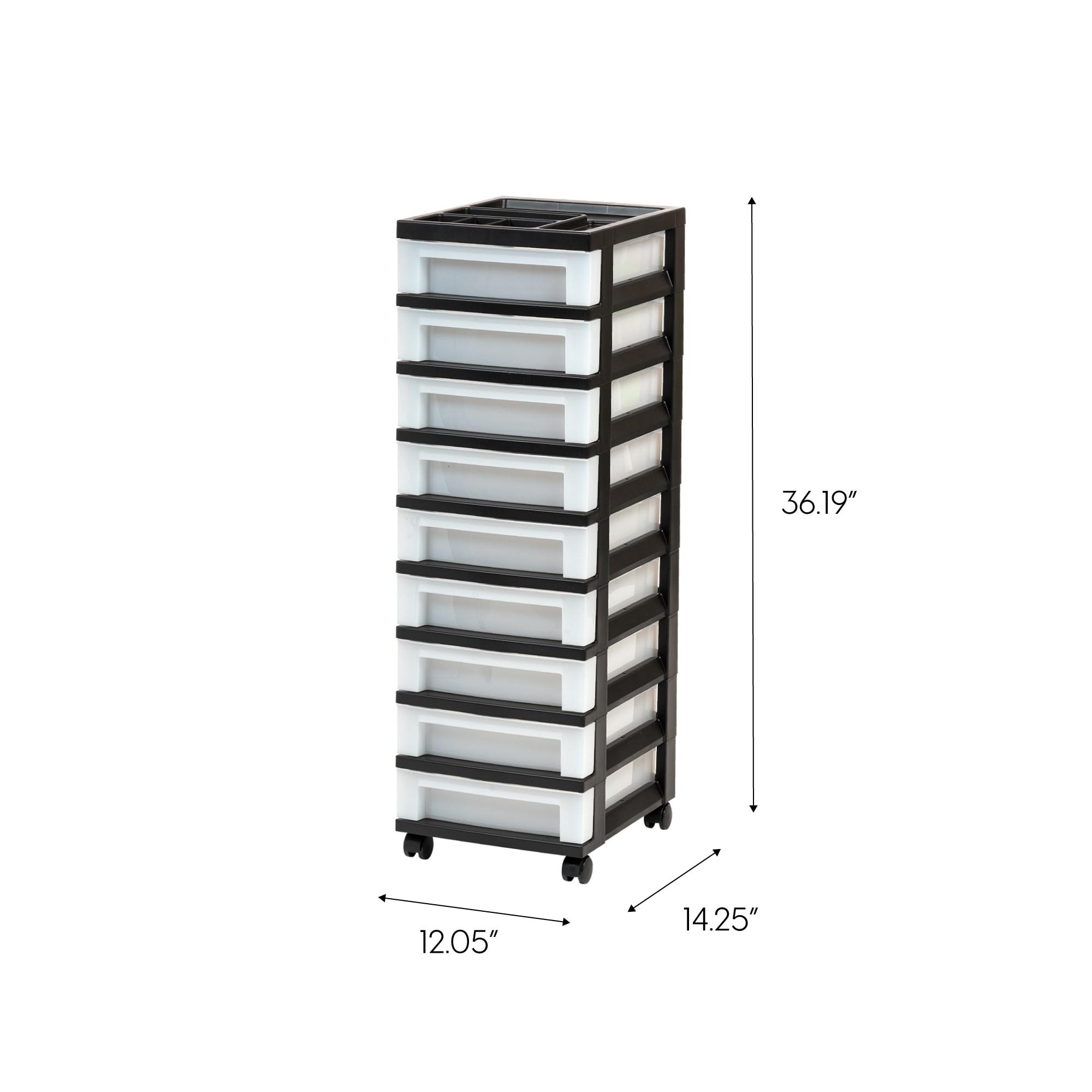 Black 9-Drawer Storage Tower with Organizer Top and Wheels