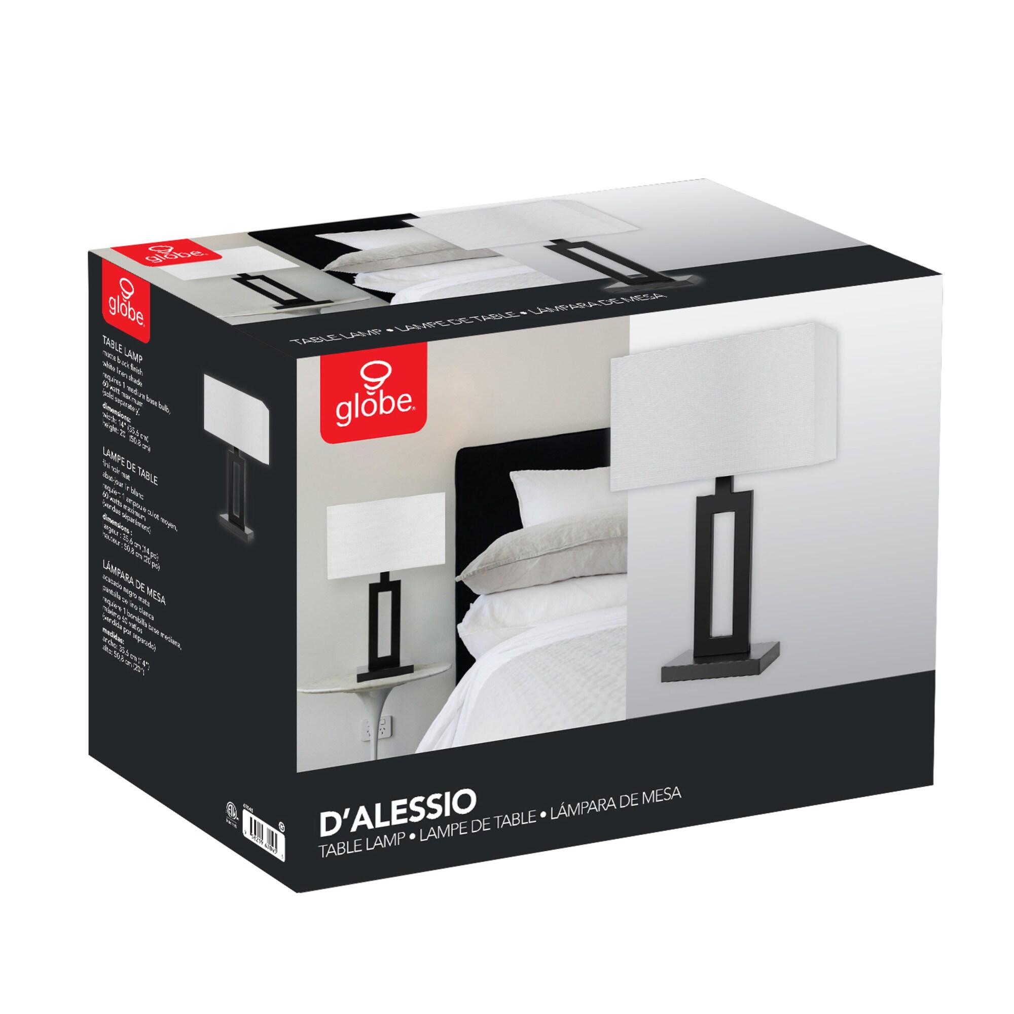 Globe Electric D'Alessio 20" Matte Black Table Lamp with White Linen Shade, 67045