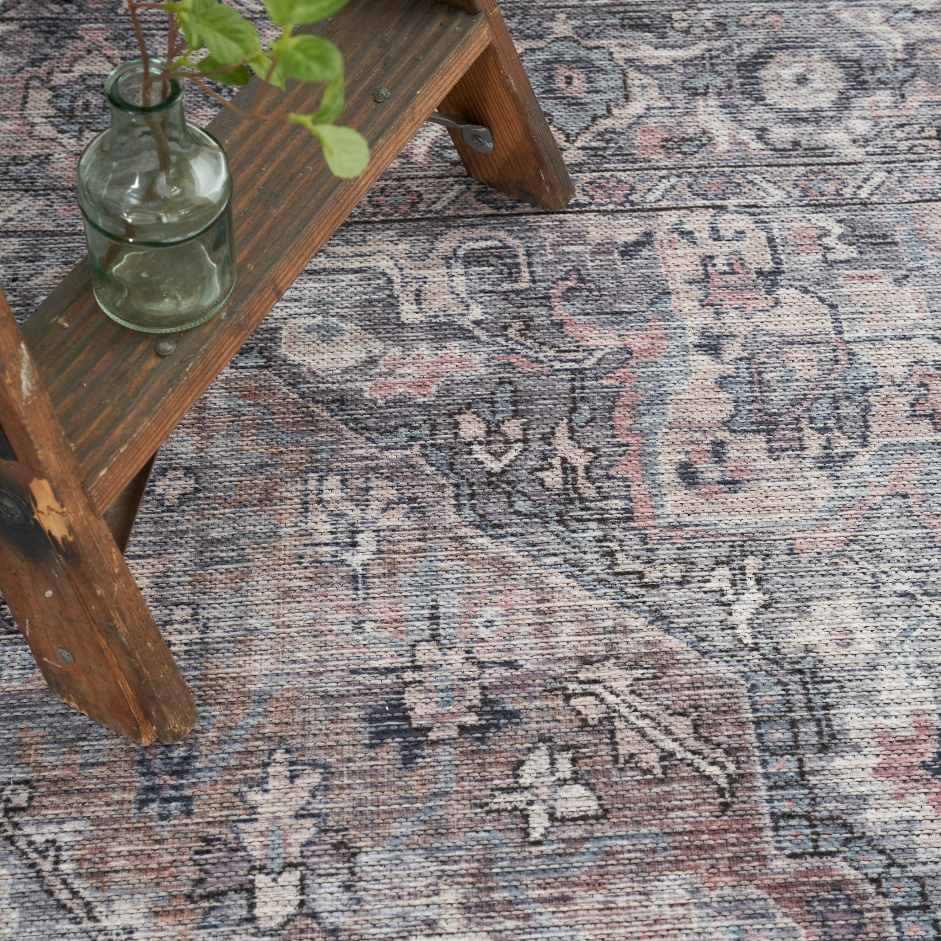 Nourison New Concept Washables Back to College 4' x 6' Grey Vintage Indoor Non-Slip Flatweave Rug