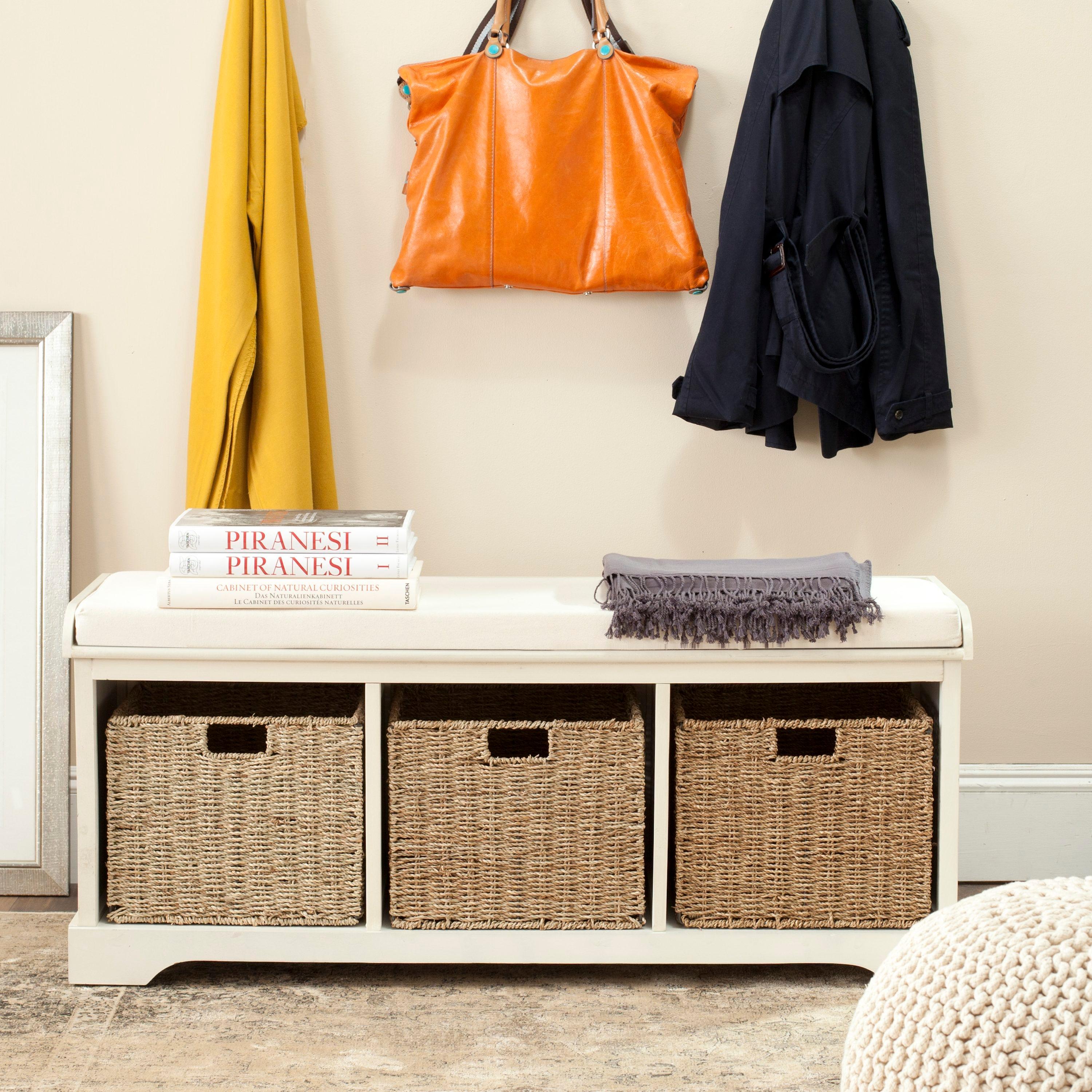 Lonan Wicker Storage Bench - White - Safavieh