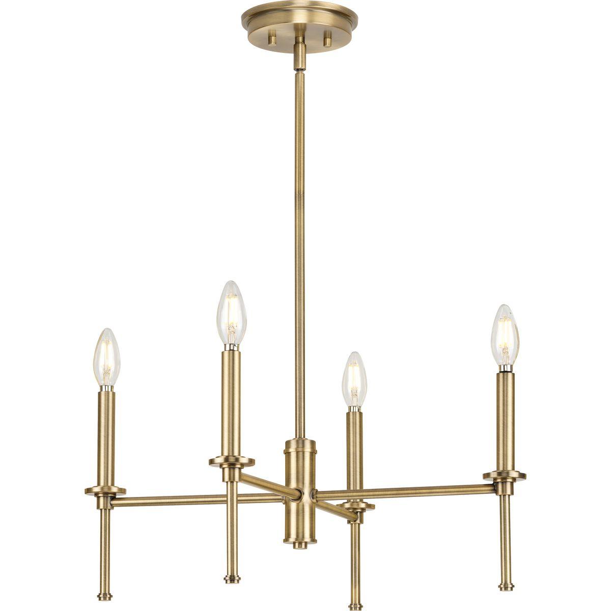 Progress Lighting Elara 4-Light Chandelier, Vintage Brass, Clear Glass Shades