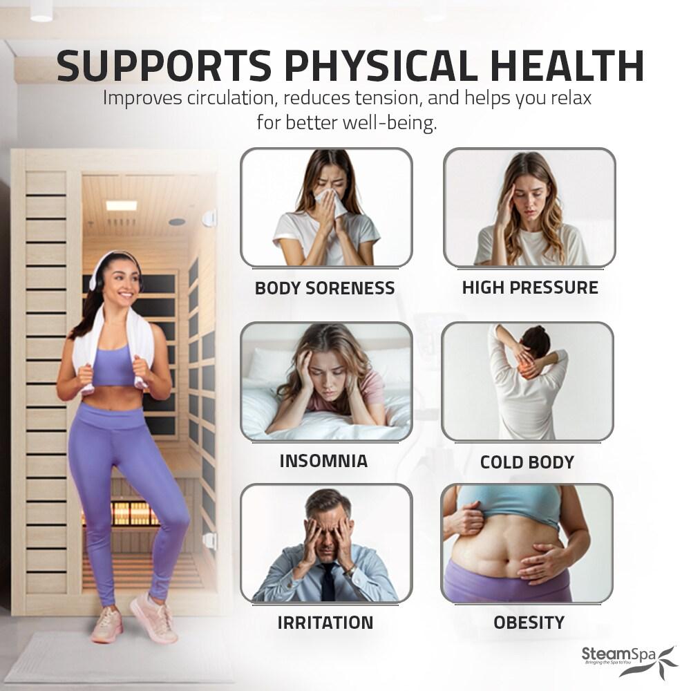 Steam Spa 1 Person Indoor Sauna Room: Hemlock Wooden Spa With Bluetooth Speaker, FM, And Touch Control Panel