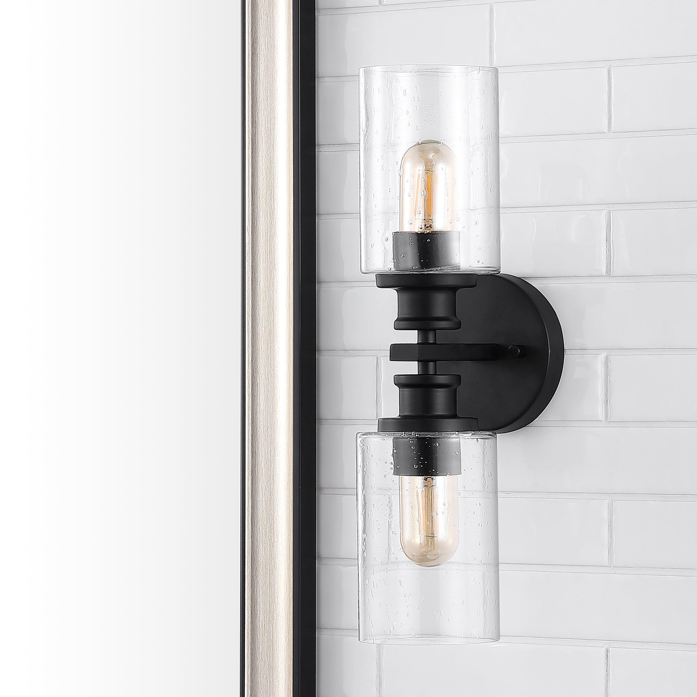 JONATHAN Y Jules Edison 16.5" Cylinder 2-Light Iron/Seeded Glass Farmhouse Contemporary LED Wall Sconce, Black