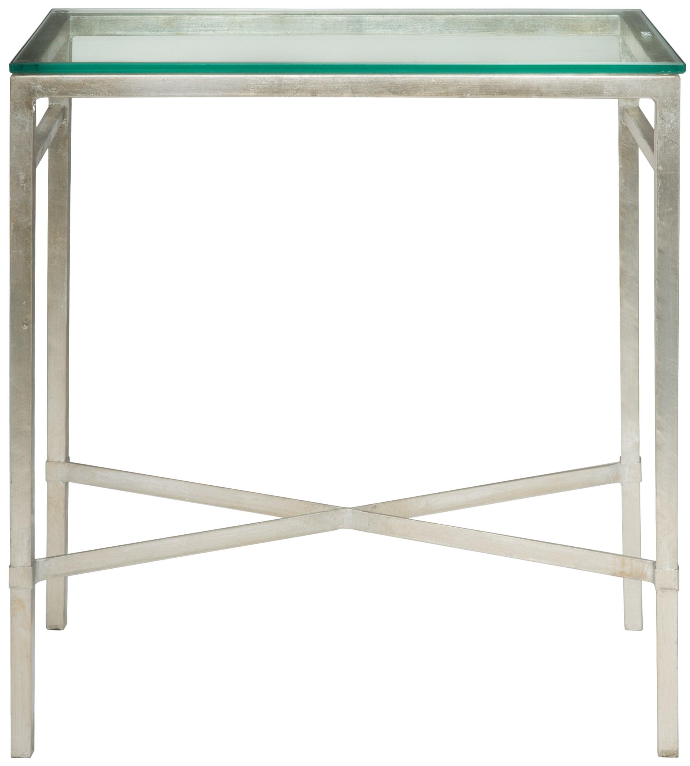 Viggo Antique Silver Glass Side Table - AMH8300B - Silver/Glass - Safavieh Couture