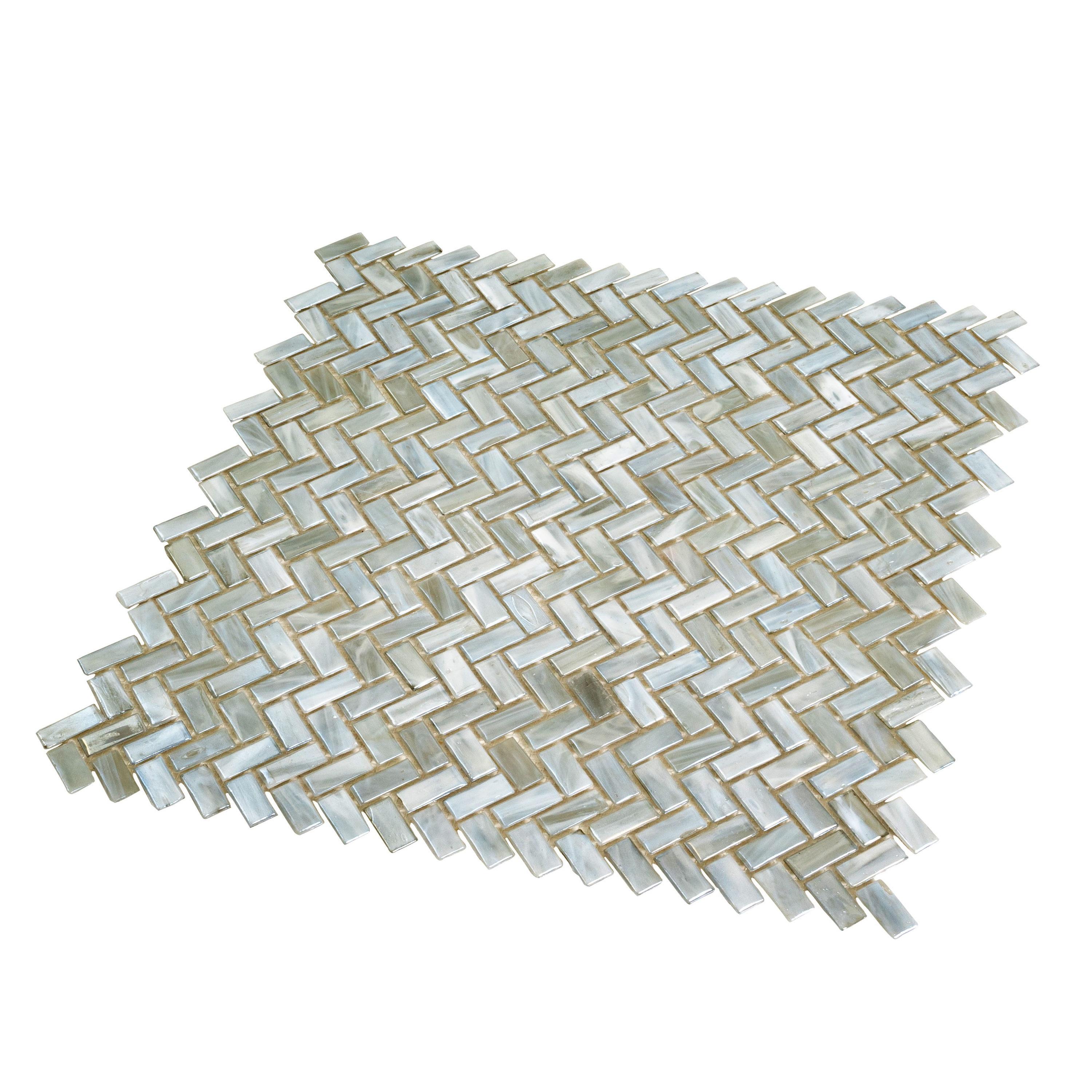 Apollo Tile    10 Pack 11.8-in x 11.9-in Gray Herringbone Glossy Finished Glass Mosaic Floor and Wall Tile (9.75 Sq ft/case)