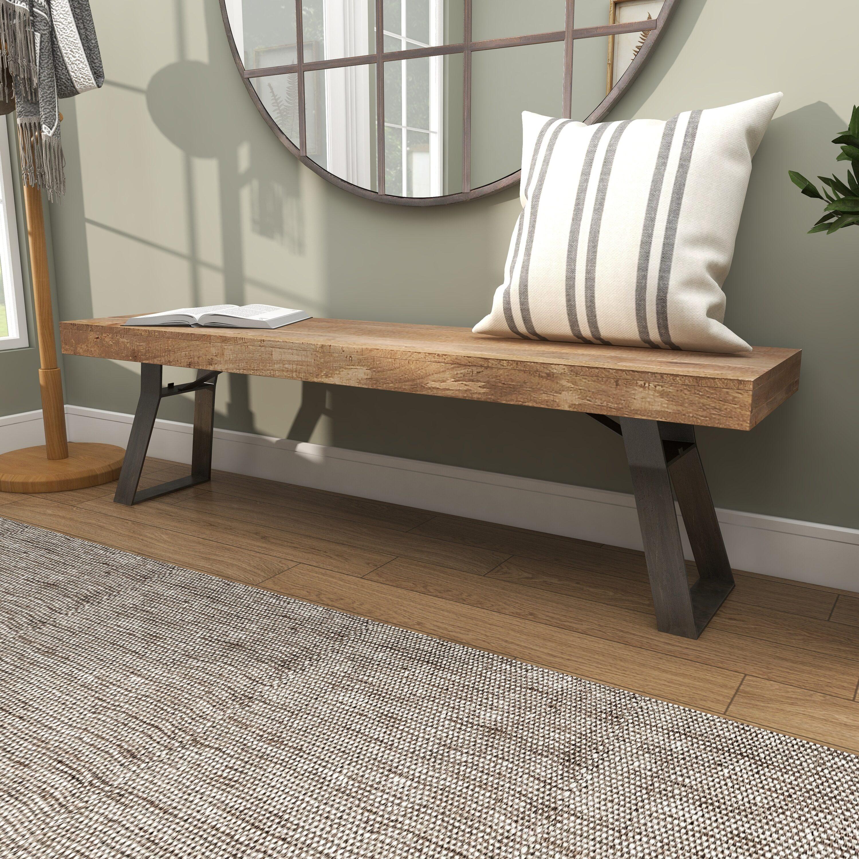 Natural Solid Wood Bench Light Brown - Olivia & May: Rustic Entryway, 3-Person Seating