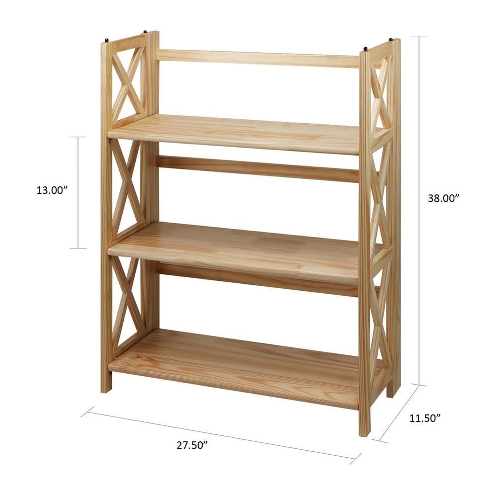Natural Wood Montego 3-Shelf Stackable Bookcase with Doors