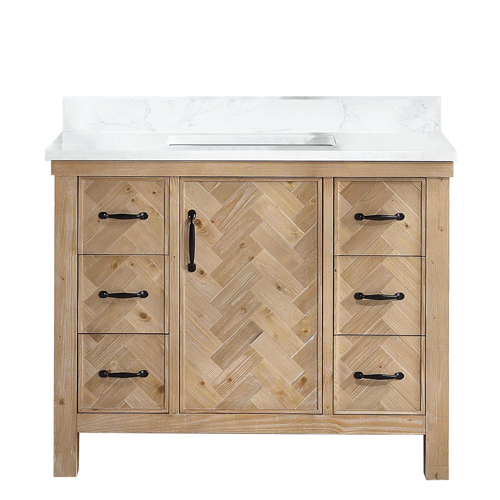 Javier 42" Bath Vanity in Spruce Antique Brown with White Grain Composite Stone